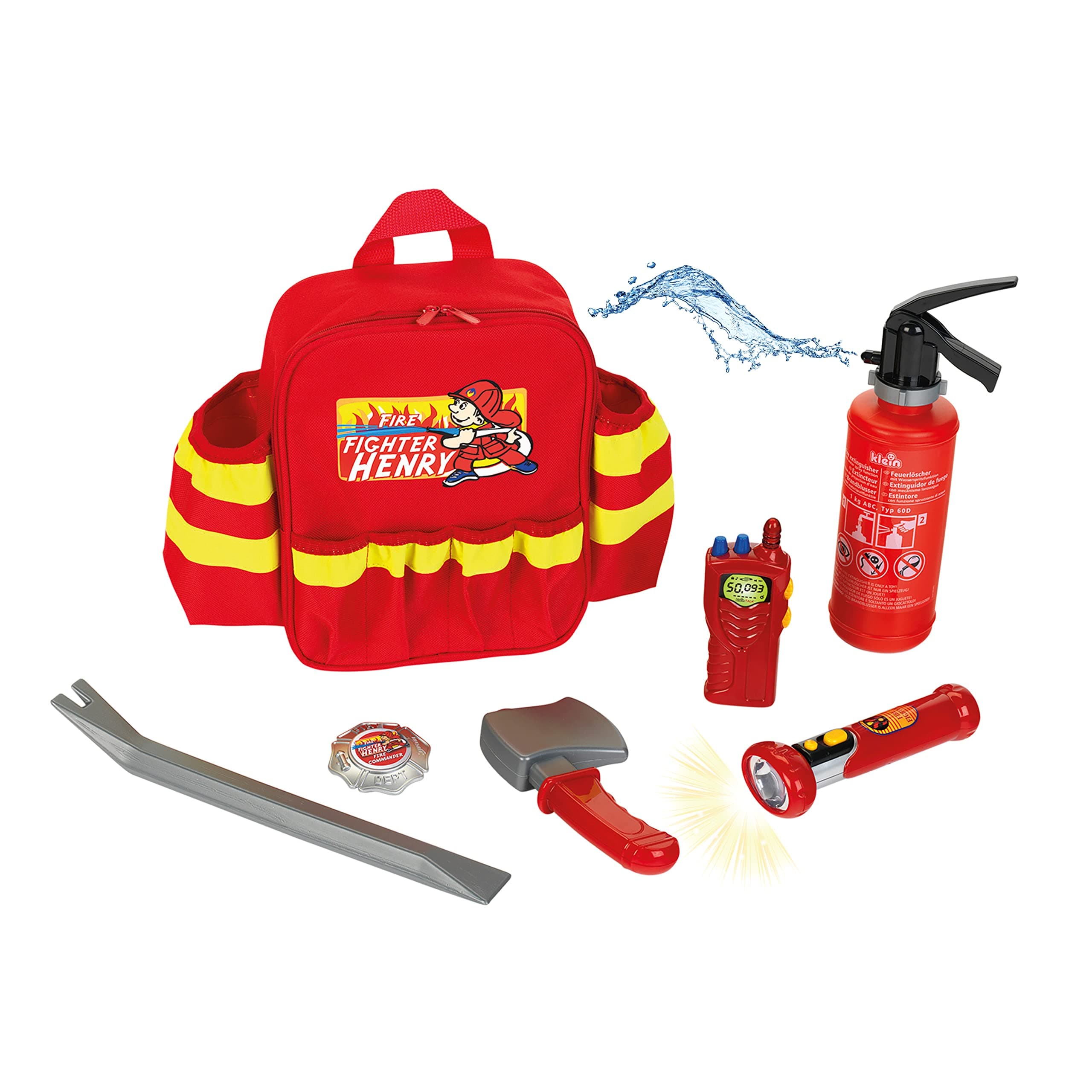 8900 Firefighter Henry Backpack I With torch, fire extinguisher and much more I Backpack with adjustable straps I Toy for children aged 3 years and up