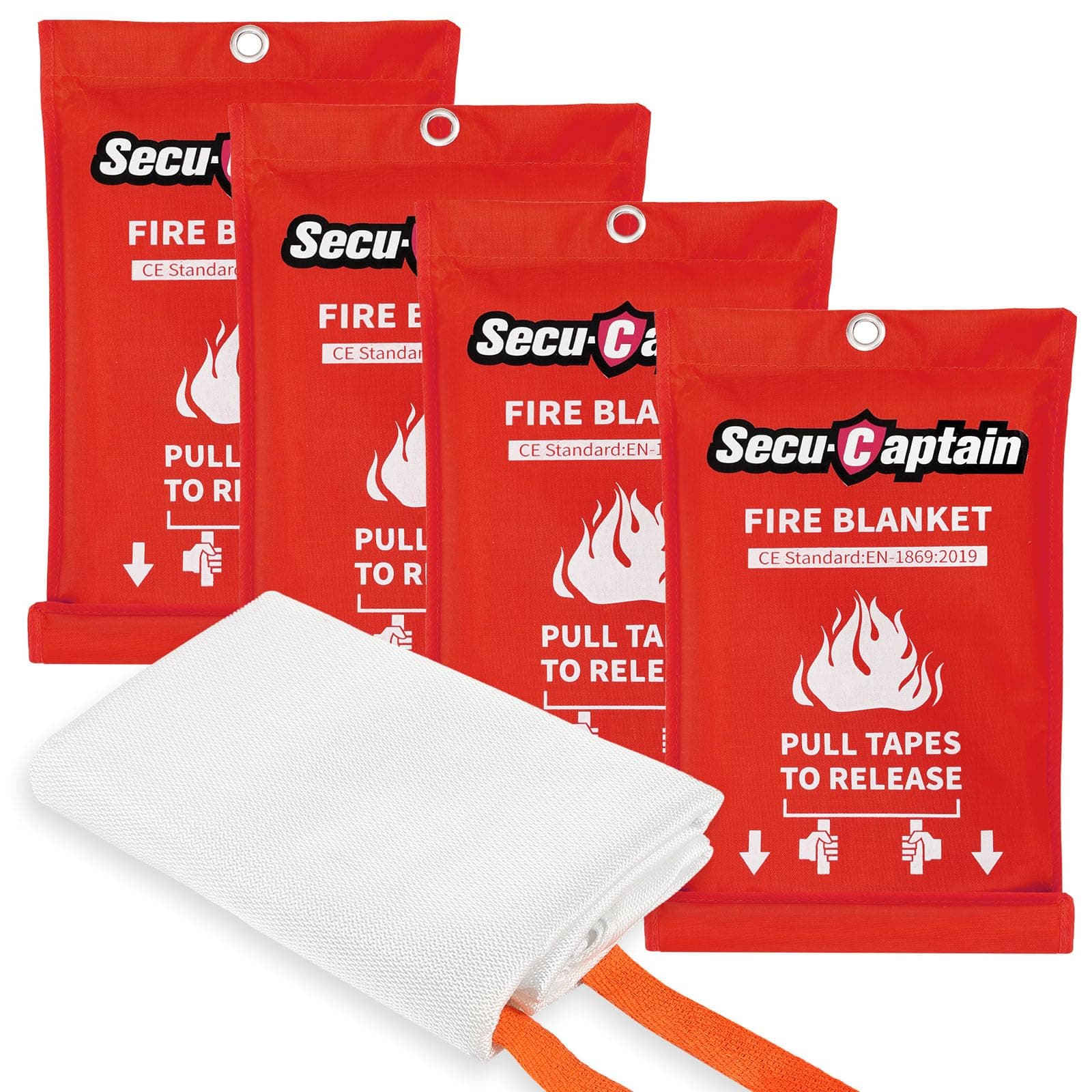 SecuCaptain Emergency Fire Blanket for Home and Kitchen - 4 Pack 40"x40" Prepared Flame Suppression Fiberglass Fire Blankets for House Camping Car Office Warehouse Emergency Survival Safety