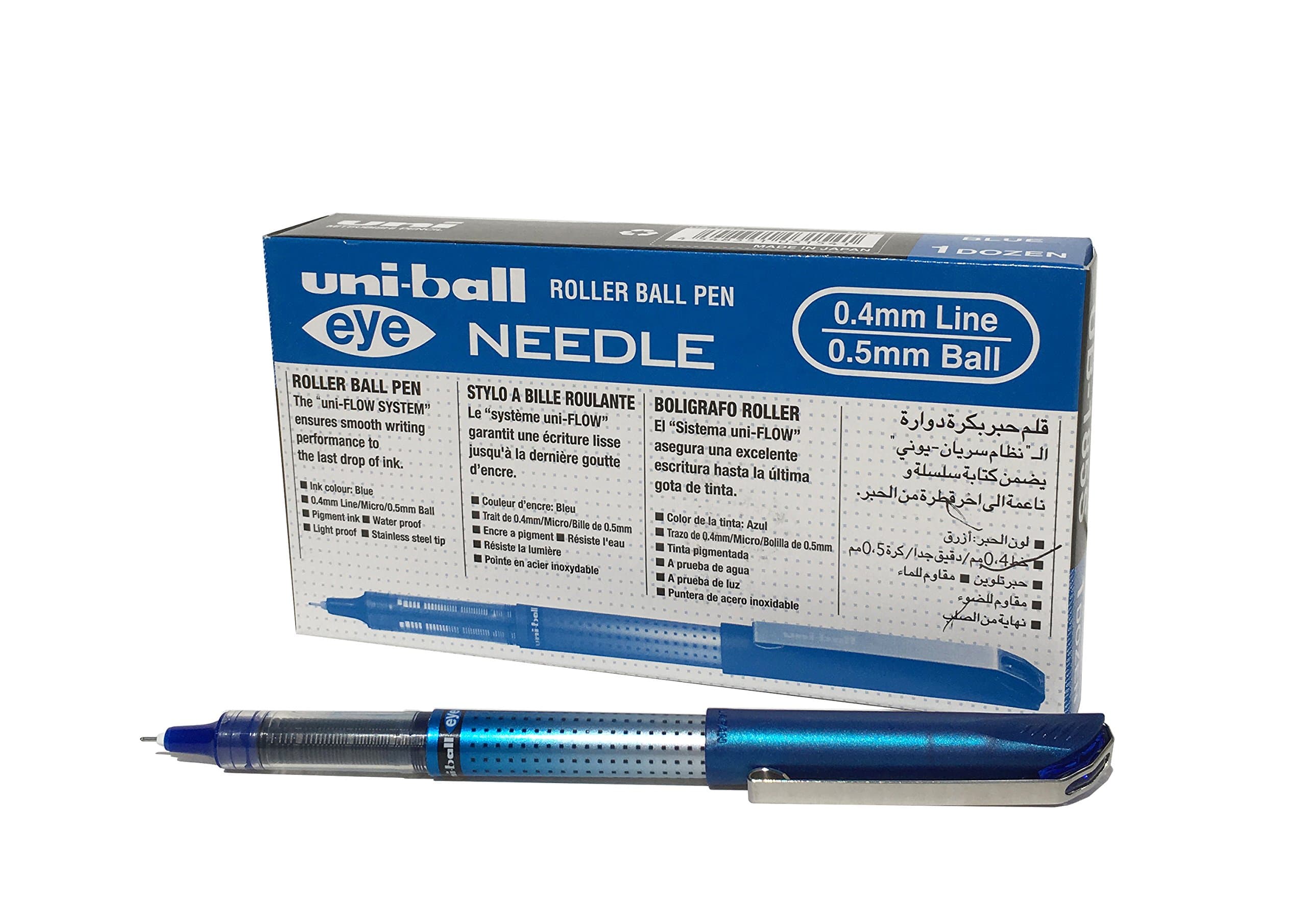 Eye Needle Ub-185S Rollerball Pen - Blue, 12Pack