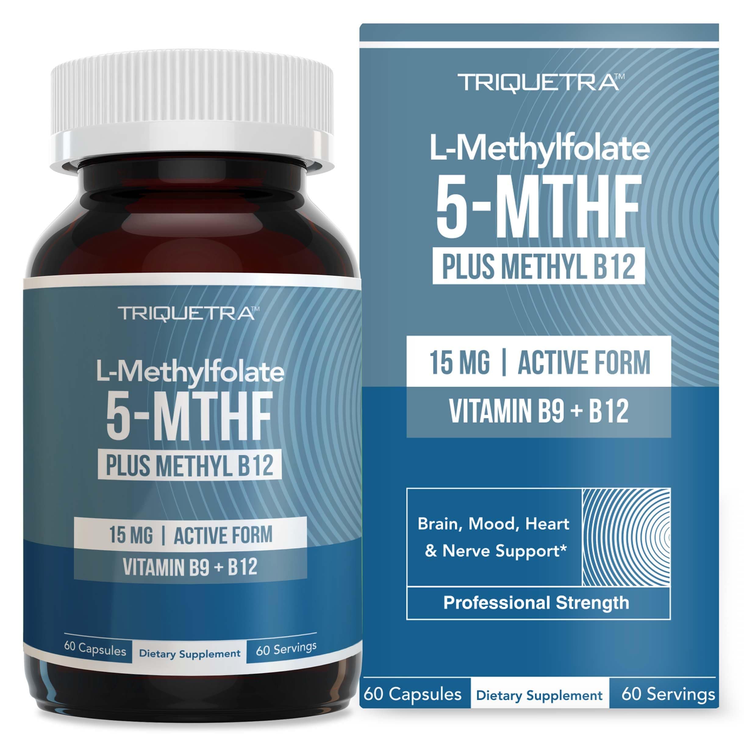L Methyl Folate 15mg plus Methyl B12 Cofactor - Professional Strength, Active 5-MTHF Form - Supports Mood, Homocysteine Methylation, Cognition – Bioactive forms of Vitamin B9 & B12 (60 Capsules)
