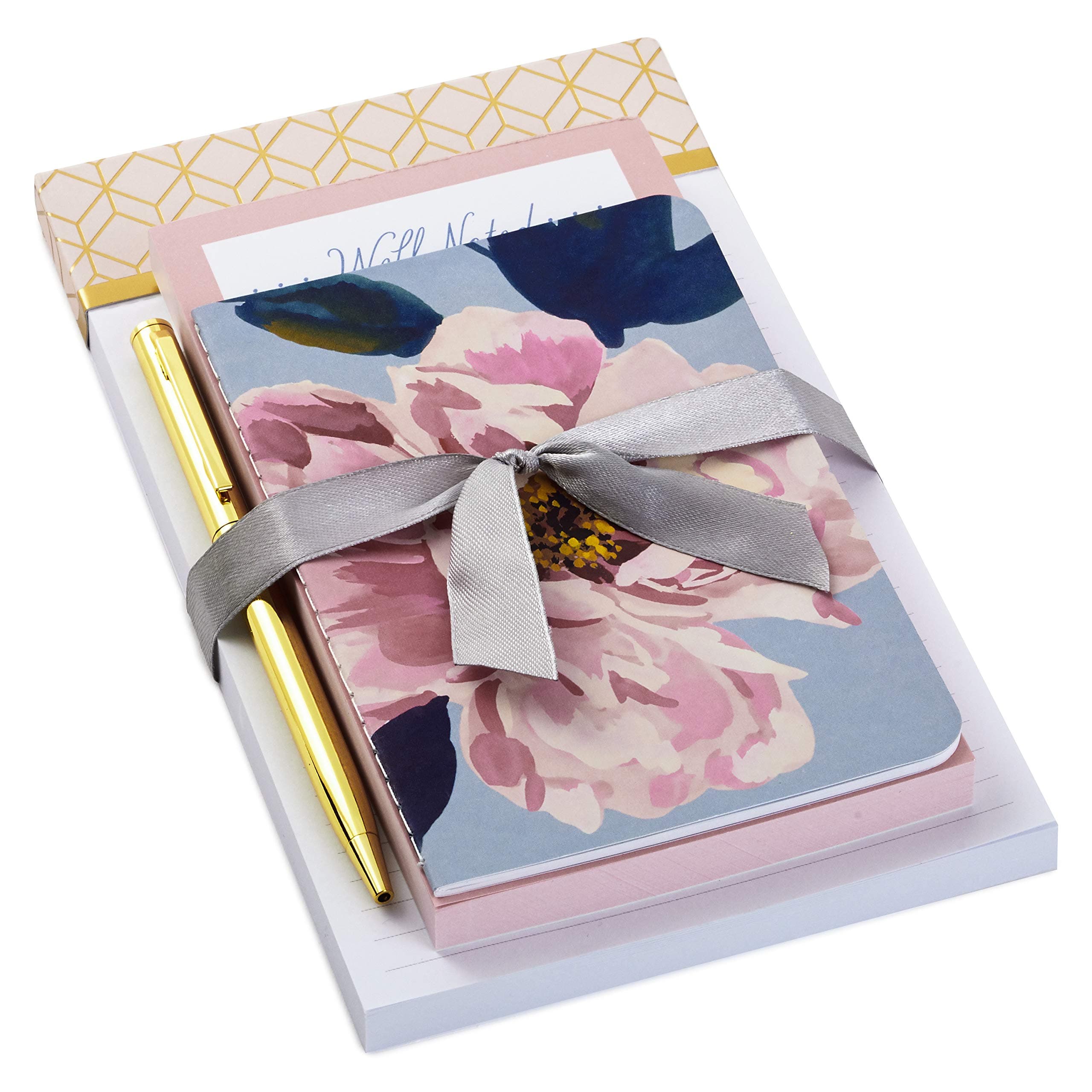Notepad Bundle with Pen, Pretty Pinks (3 Notepads in Assorted Sizes with Gold Pen), 5STZ5086