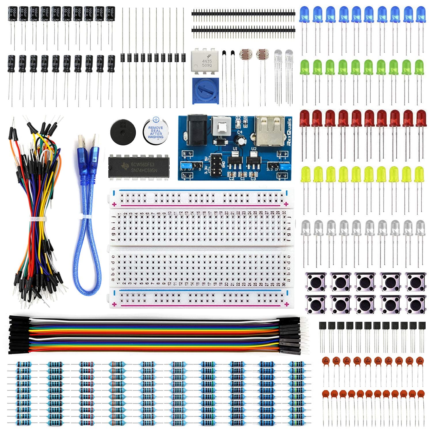 Electronics Basic Kit w/Power Supply Module, Breadboard, Jumper Wire, LED,Resistor for Arduino, Raspberry Pi