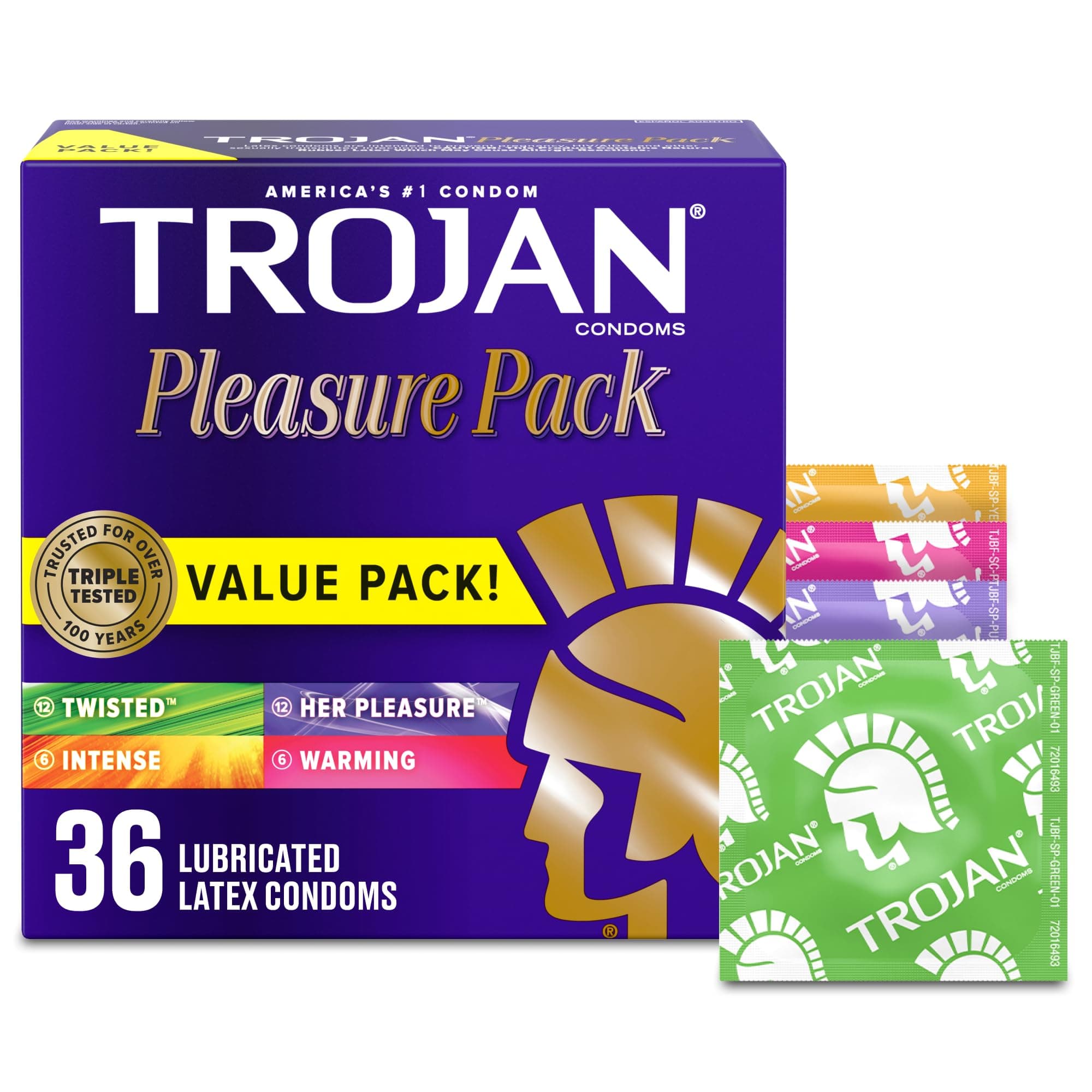 Trojan Condom Pleasure Pack Lubricated, 36 Count