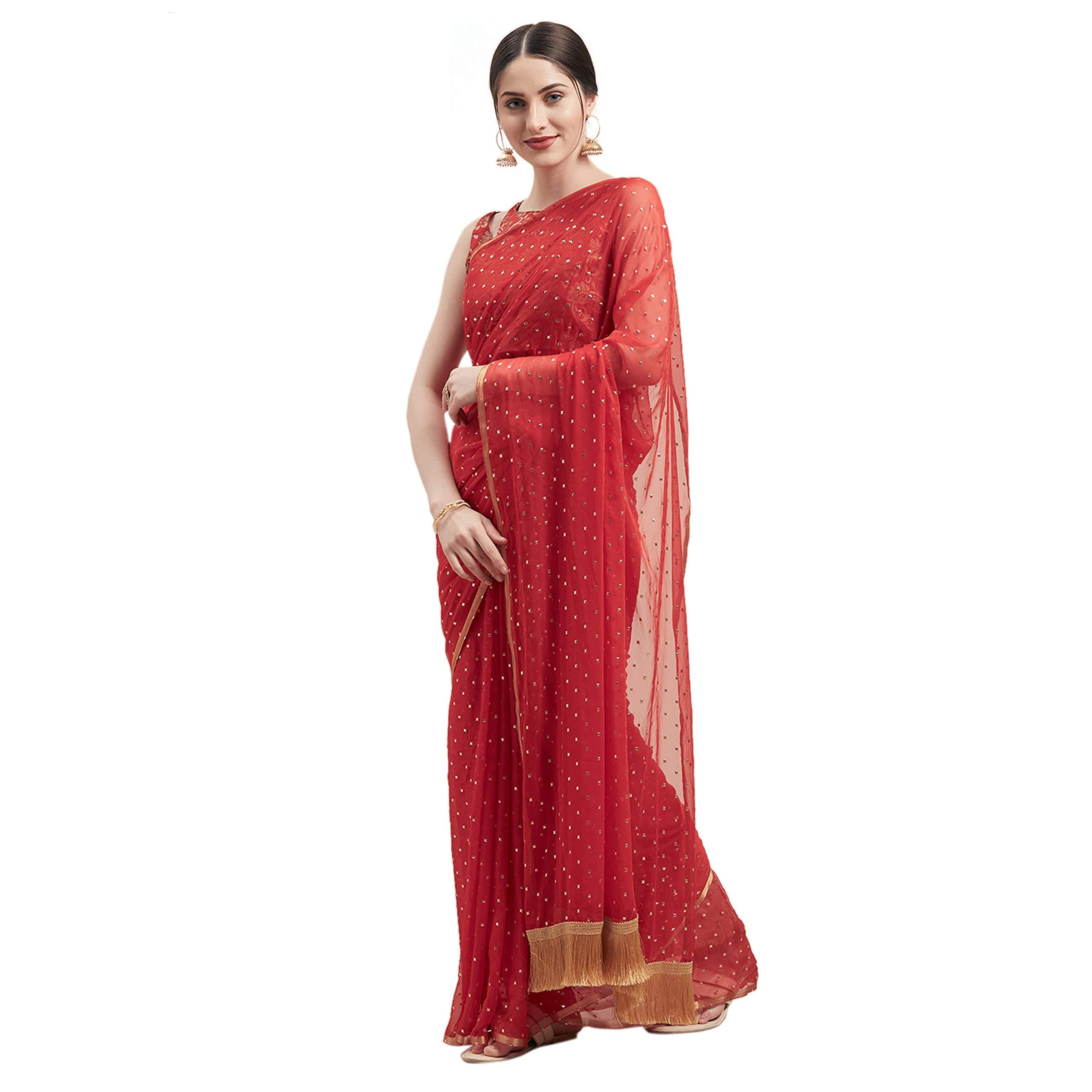 Womanista Women's georgette with blouse piece Saree