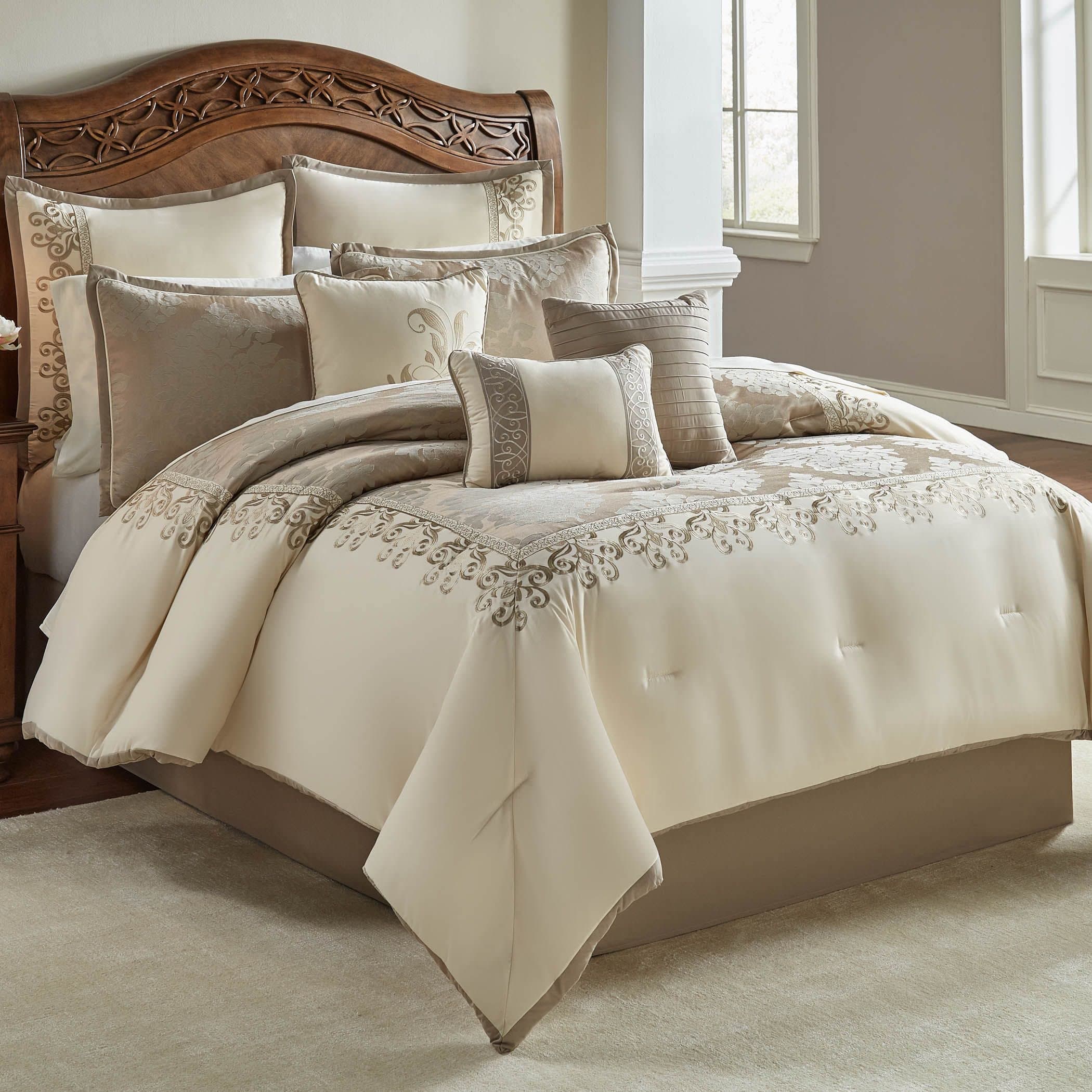 100% Polyester Comforter Set, King, Hillcrest - Ivory/Gold, 10 Piece Set