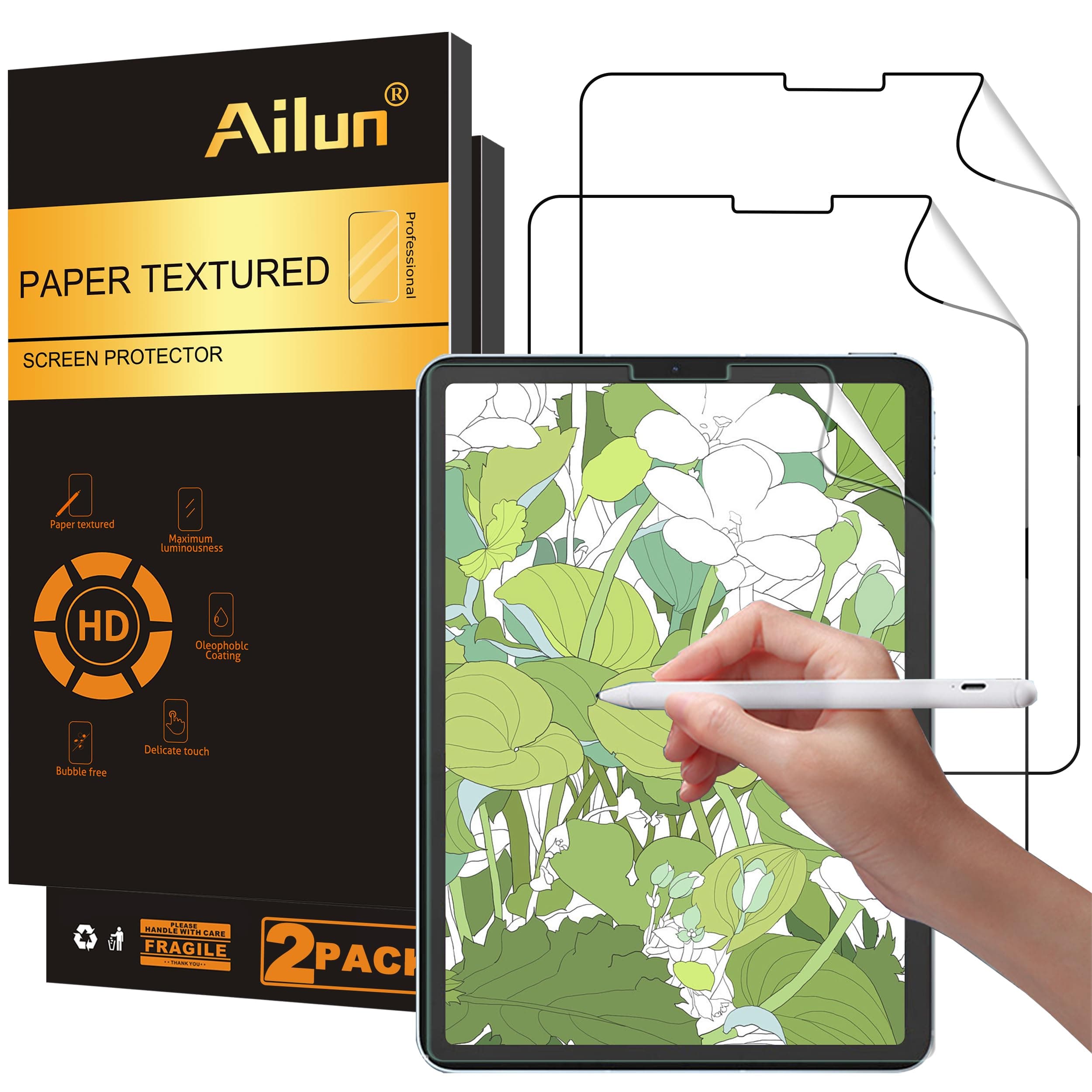 Ailun Paper Textured Screen Protector for iPad Air 4th Generation [10.9", 2020 Release], iPad Pro 11 Inch [2021 & 2020 & 2018 Release] 2 Pack for Drawing and Sketching Papertouch Anti-Glare