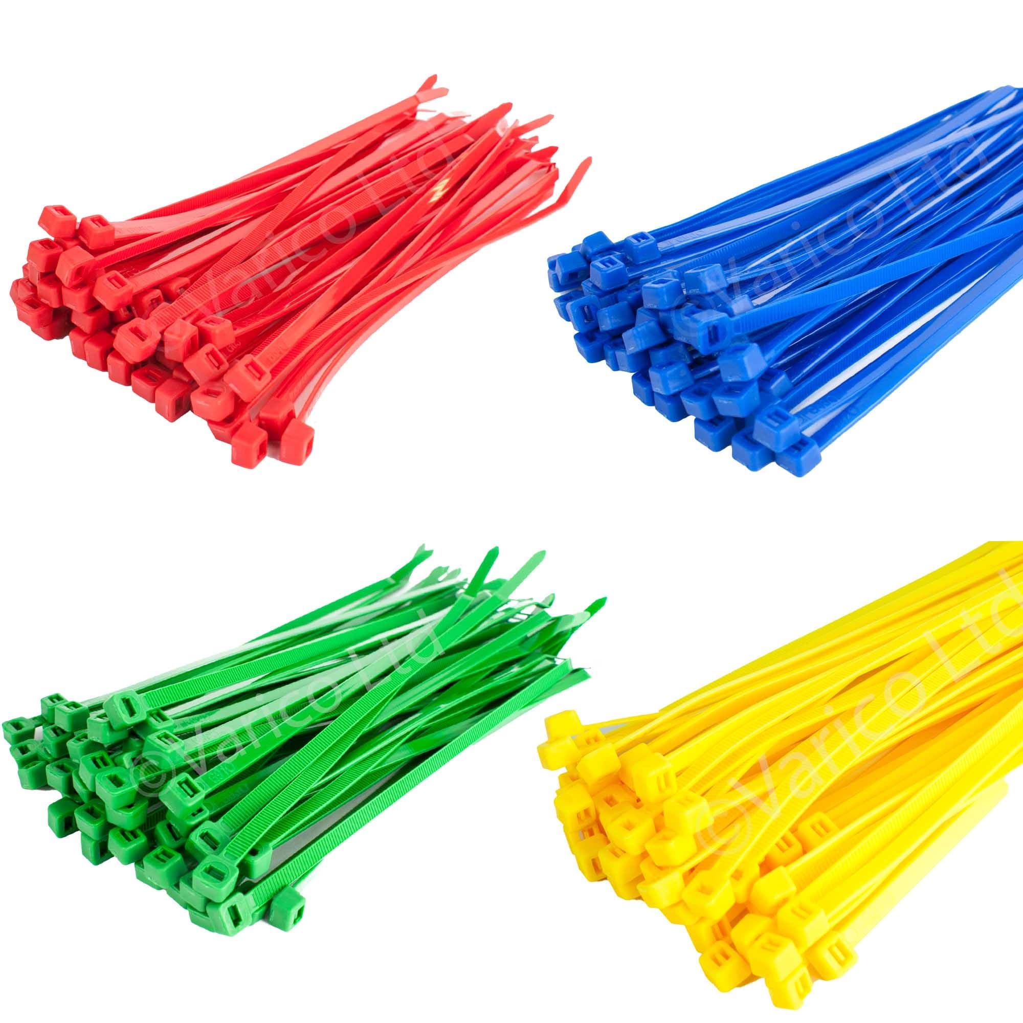 Coloured Cable Ties 200mm X 4.8mm Mixed Pack of 200 - Blue, Green, Red, Yellow (50 of Each)