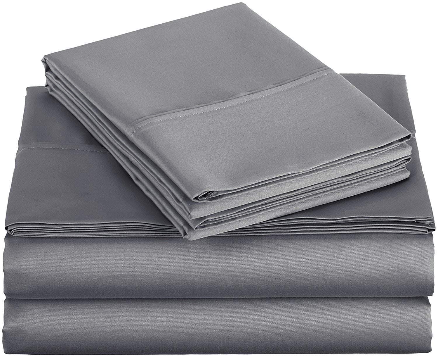 Ras Decor Linen Egyptian Cotton 650-Thread-Count New Bedding 4 PCs Sheet Set Fit Mattress up to 15 Inch Solid Dark Grey Queen Size Comfortable & Soft Hotel Quality !!