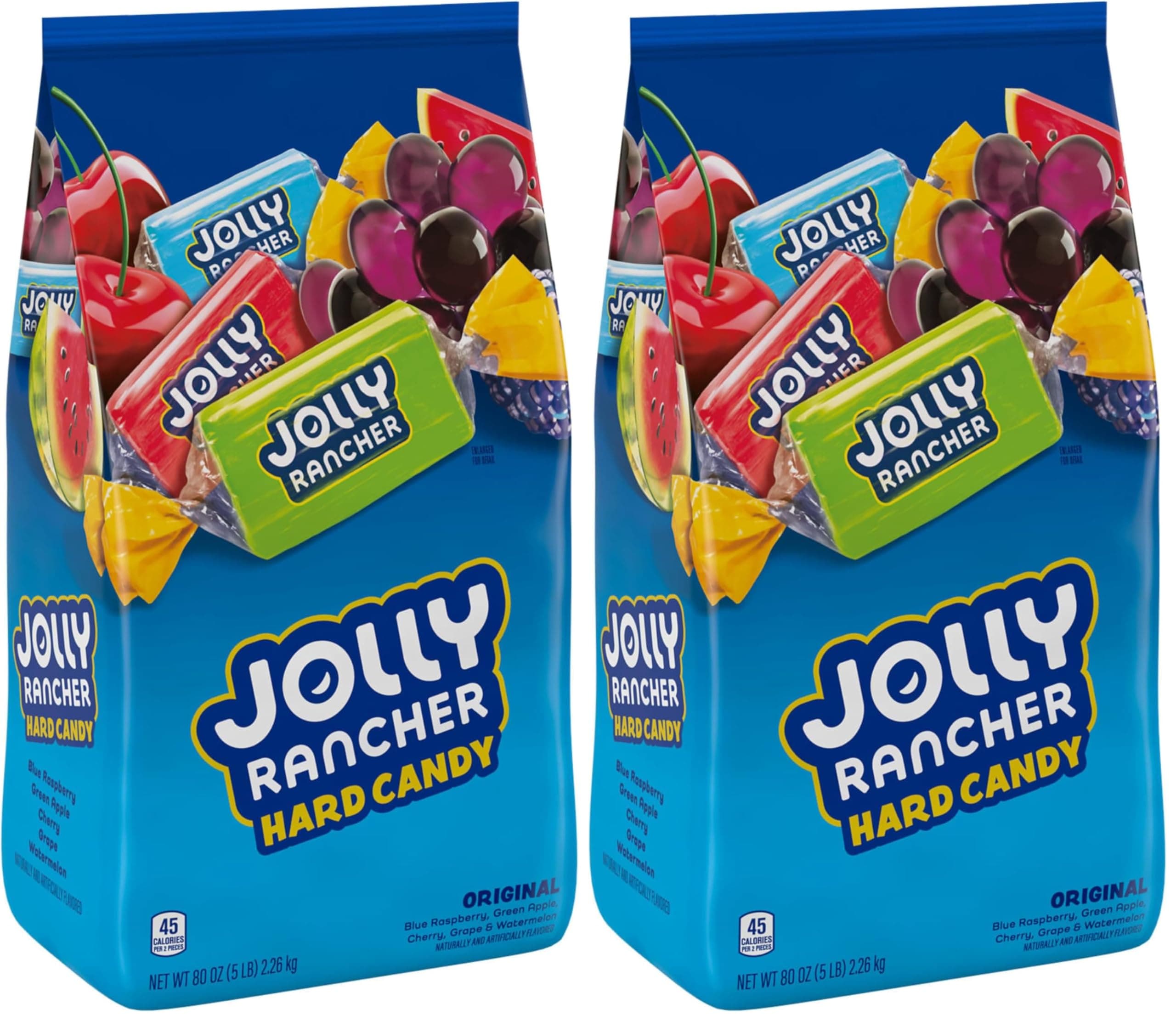 JOLLY RANCHER Assorted Fruit Flavored, Hard Candy Bulk Bag, 5 lb (360 Pieces) (Pack of 2)