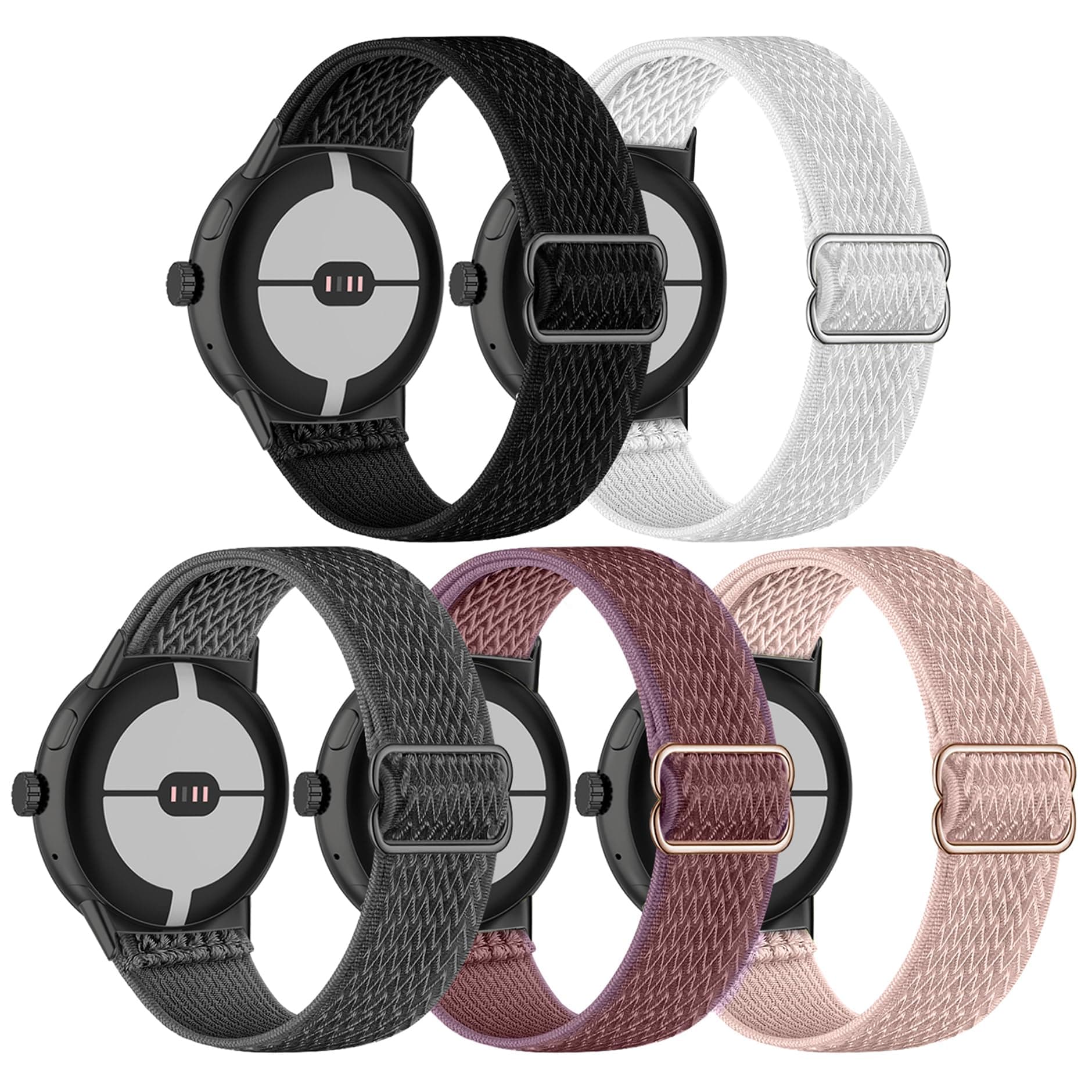 5 Pack Stretchy Nylon Straps Compatible with Google Pixel Watch 4/3/2/1 41mm Strap, Elastic Stretchy Nylon Sport Loop band for Google Pixel Watch 4 3 2 1 41mm for Women Men