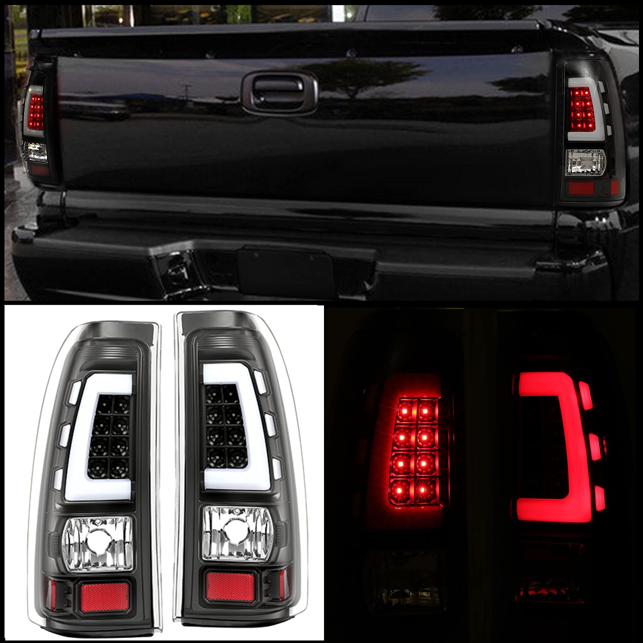 Kojem LED Tail Lights Compatible with 1999-2006 Chevy Silverado 1999-2002 GMC Sierra 1500 2500 3500 LED Tube Bar Taillight Lamp (Clear Lens+Black Housing)