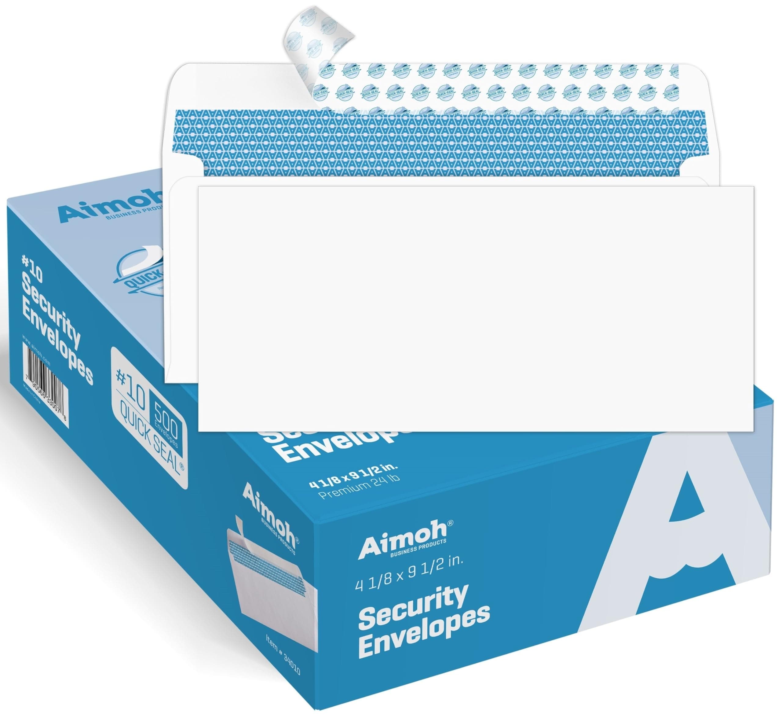 Aimoh #10 Security Self Seal Envelopes – 500 Qty |No Window, EnveGuard, 4⅛ x 9½", White, 24 LB, 500 Count (34100-500)