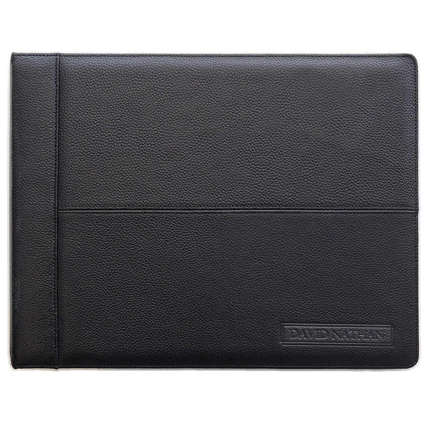 DAVID NATHAN Leather 7 Ring Business Checkbook Binder 2 Inch Wide - 3 on a Page - 600 Checks Capacity - Pockets for Cards & Notepads - Leather Portfolio - Professional Quality Design (Black)