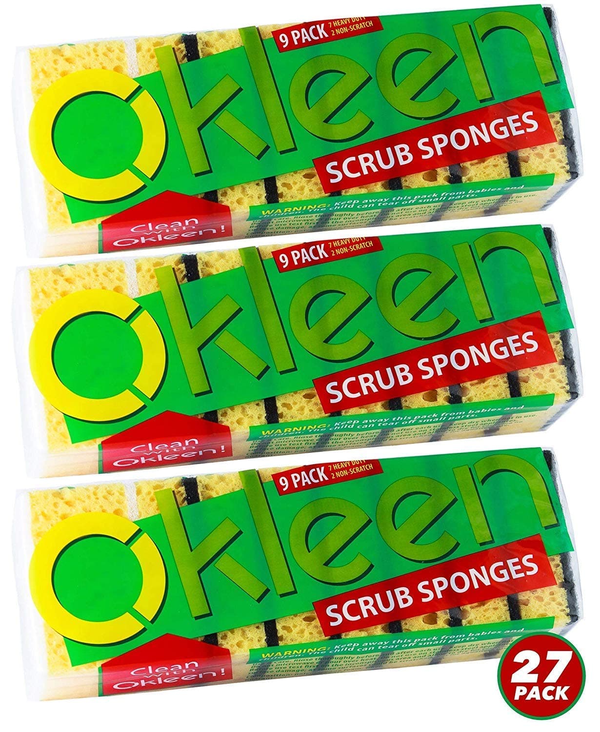 Yellow Multi Use Scrub Sponge. Made in Europe. 27 Multipack, 4.3x2.8x1.4 inches. Multi Color Black Heavy Duty and White Non Scratch Fiber. Durable & Delicate Sponge Gift Set for Stove & Kitchen