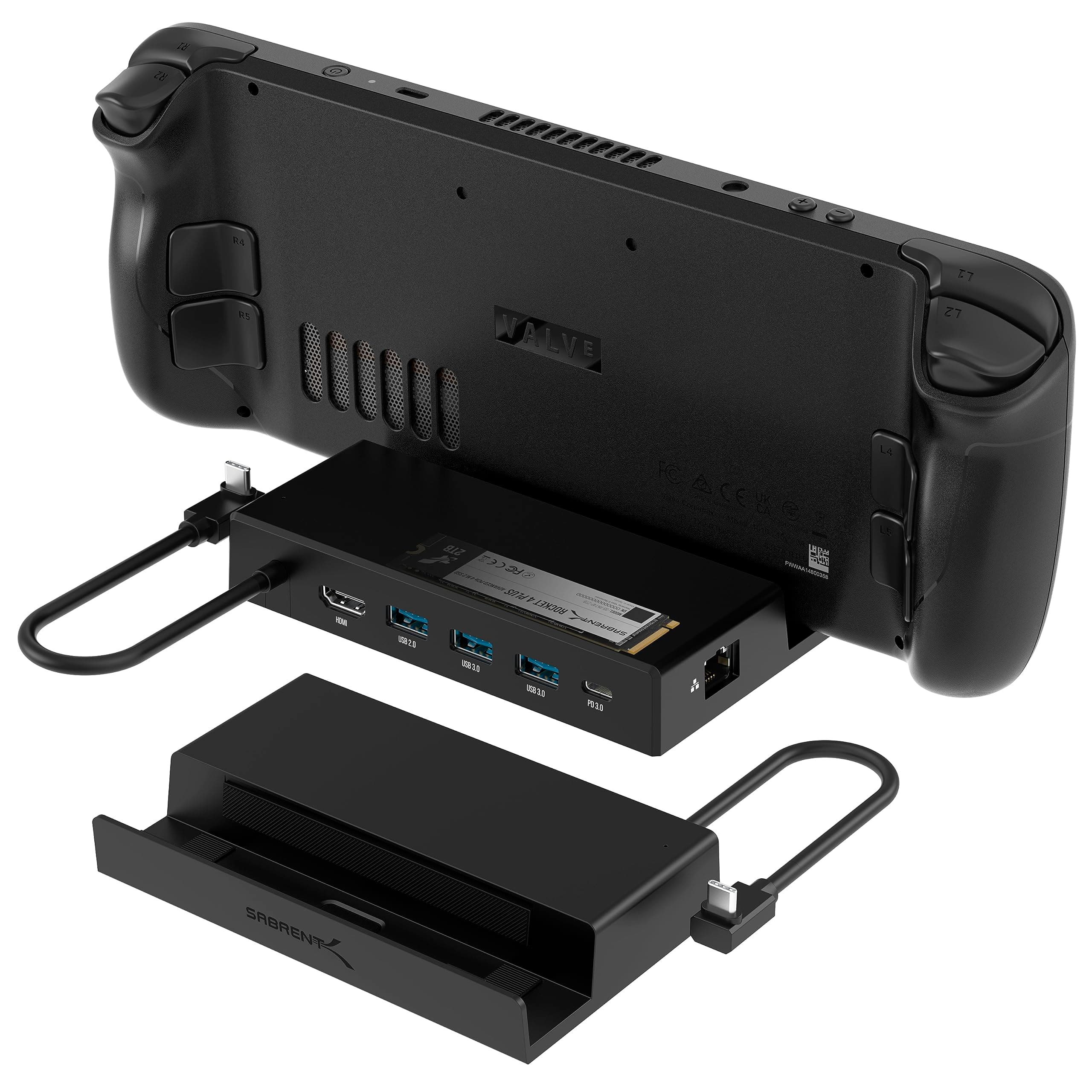 Docking Station Compatible with Steam Deck, 7-in-1 Dock with M.2 SSD Slot, HDMI 2.0 4K@60Hz, Gigabit Ethernet, Dual USB-A 3.2 and Single USB 2.0 Ports with 90W USB-C Charging Port