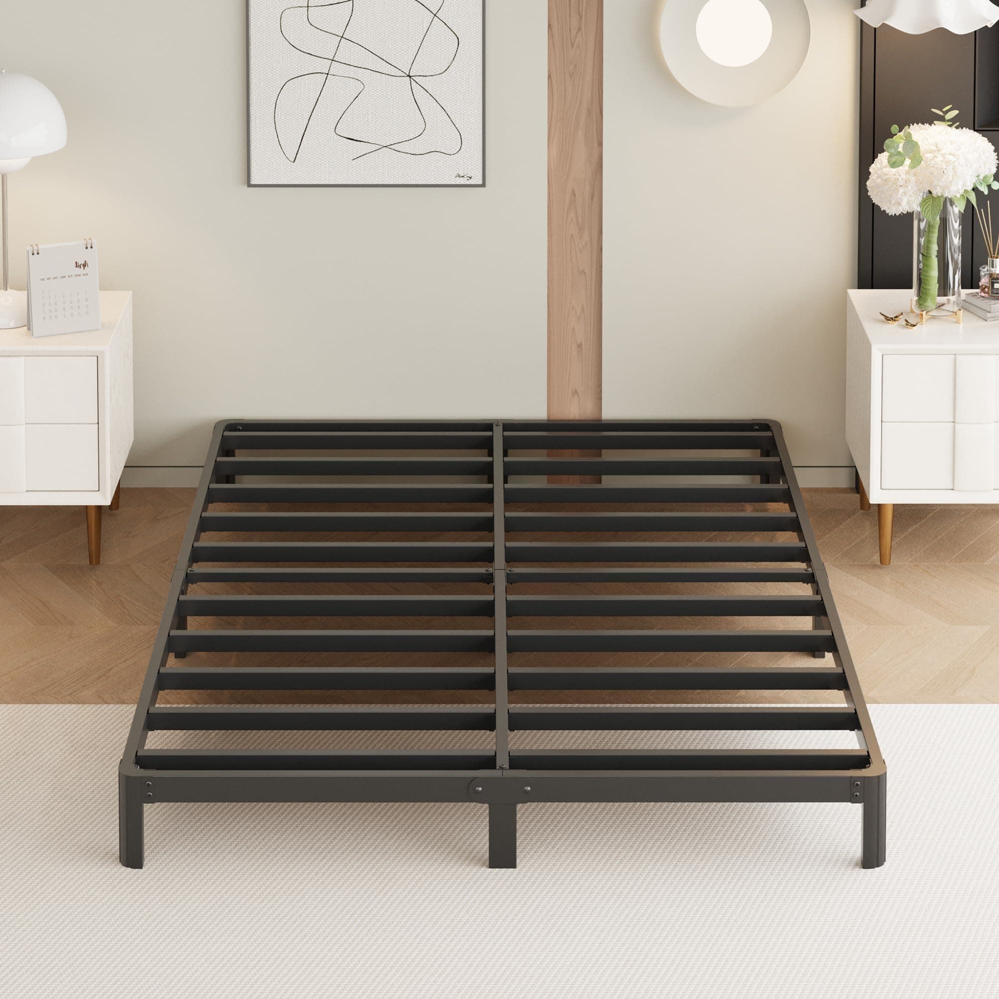 9 Inch King Bed Frame with Rounded Corner Legs Heavy Duty Metal King Size Platform Bed Frame No Box Spring Needed, Easy Assembly, Noise Free, Black.