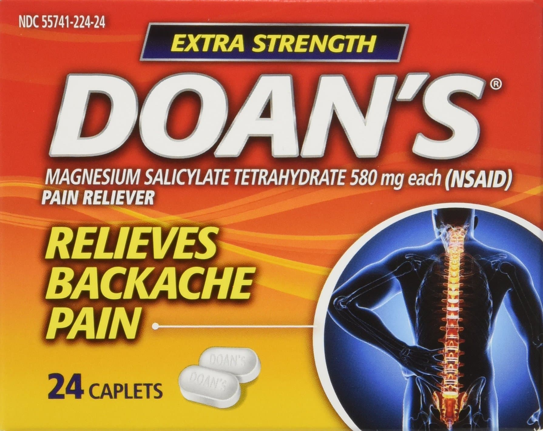 Doan's Backache Pain Relief Caplets, Extra Strength, 24-Count Boxes (Pack of 3)