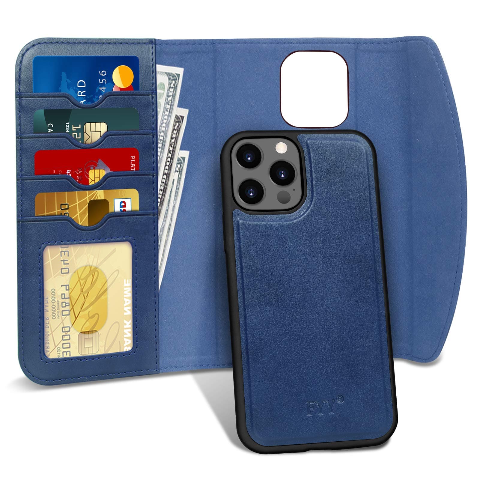 FYY Case Compatible with iPhone 12 Pro Max 5G 6.7", 2-in-1 Magnetic Detachable Wallet Case [Wireless Charging Support] with Card Slots Folio Case for iPhone 12 Pro Max 5G 6.7" Blue