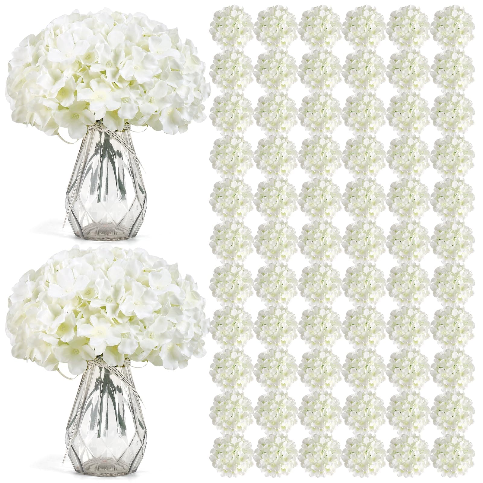 Auihiay 104 PCS Artificial Hydrangea Flowers, Silk Hydrangea Artificial Flowers Heads with Stems, Full Hydrangea Flowers for Wedding Centerpieces, Home Garden Party Decor (Ivory)