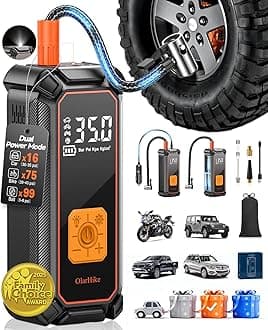 - OlarHike Cordless Tire Inflator Portable Air Compressor, 150PSI Dual Power, 5400 mAh Auto Air Pump for Car Tires, Motorcycle, Bicycle, Gifts for Dad with LED Light & Digital Pressure Gauge