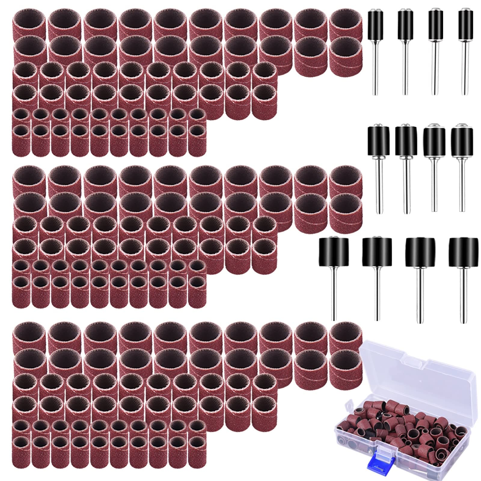 AUSTOR 192-Piece Sanding Drum Kit with Free Box, Including 180 Sanding Bands and 12 Mandrels for Dremel Rotary Tool