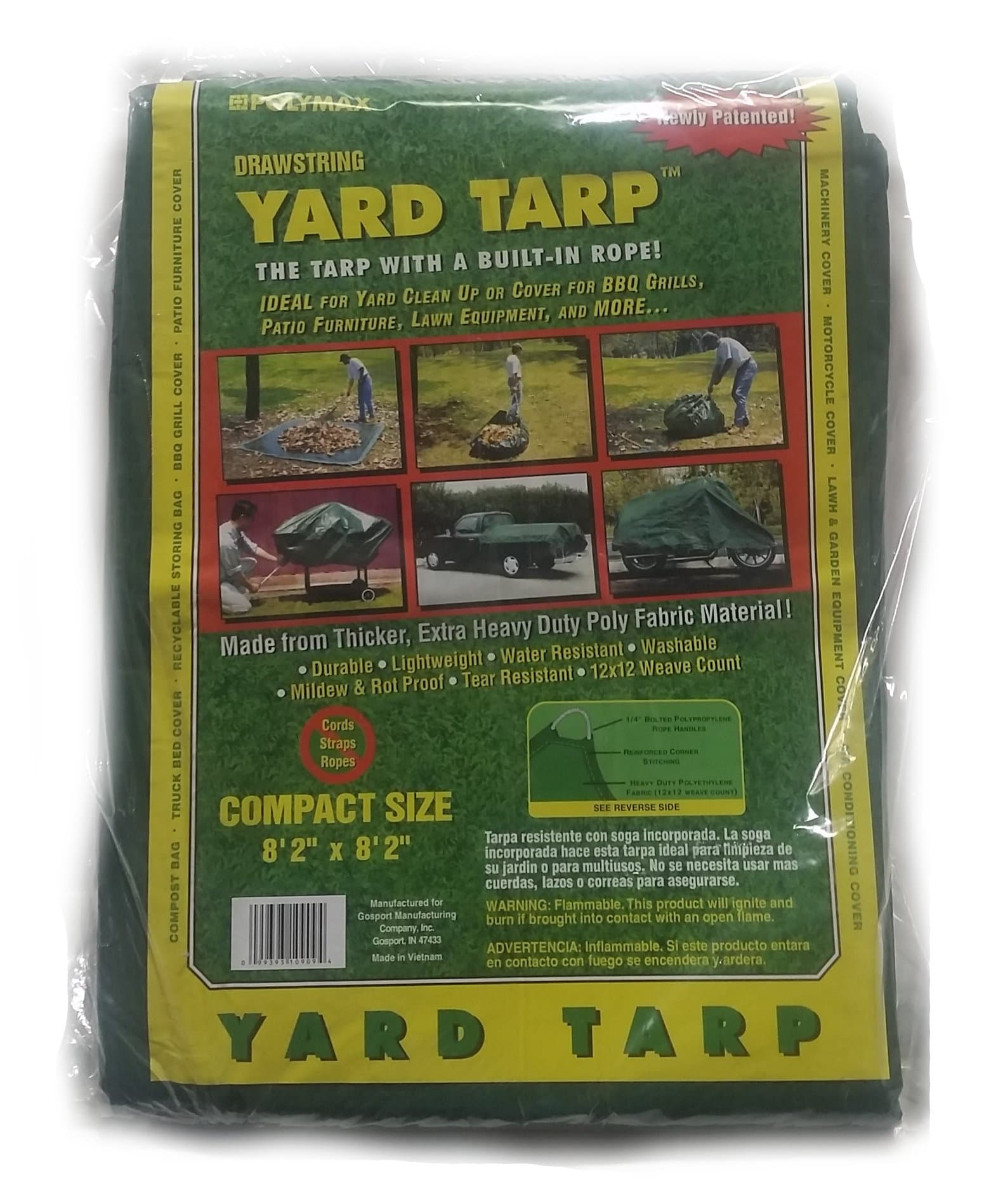 Gosport H) Yard Tarp with Drawstring-Poly Rope in Hem- Best Multi-Purpose Cover (5'4x5'4) Green