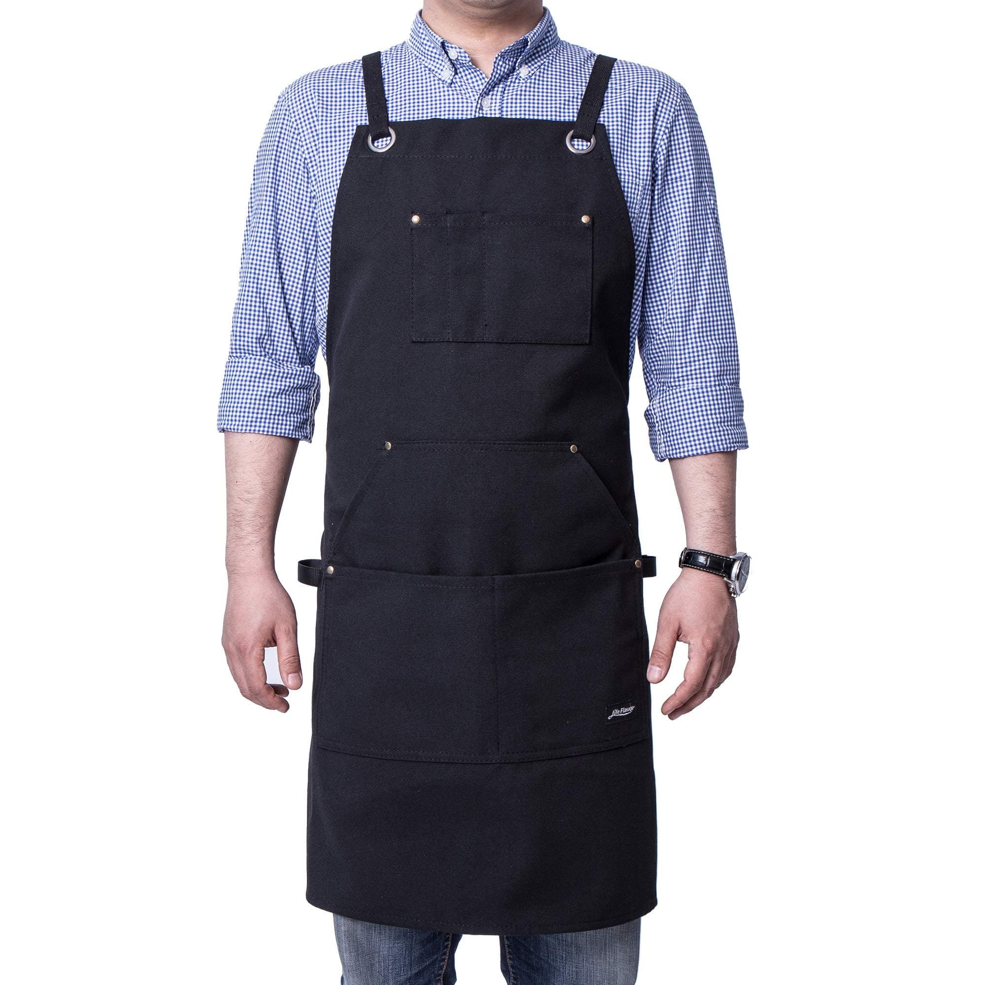 Heavy Duty Canvas Work Apron,Tool Pockets, Back Straps Adjustable(black)