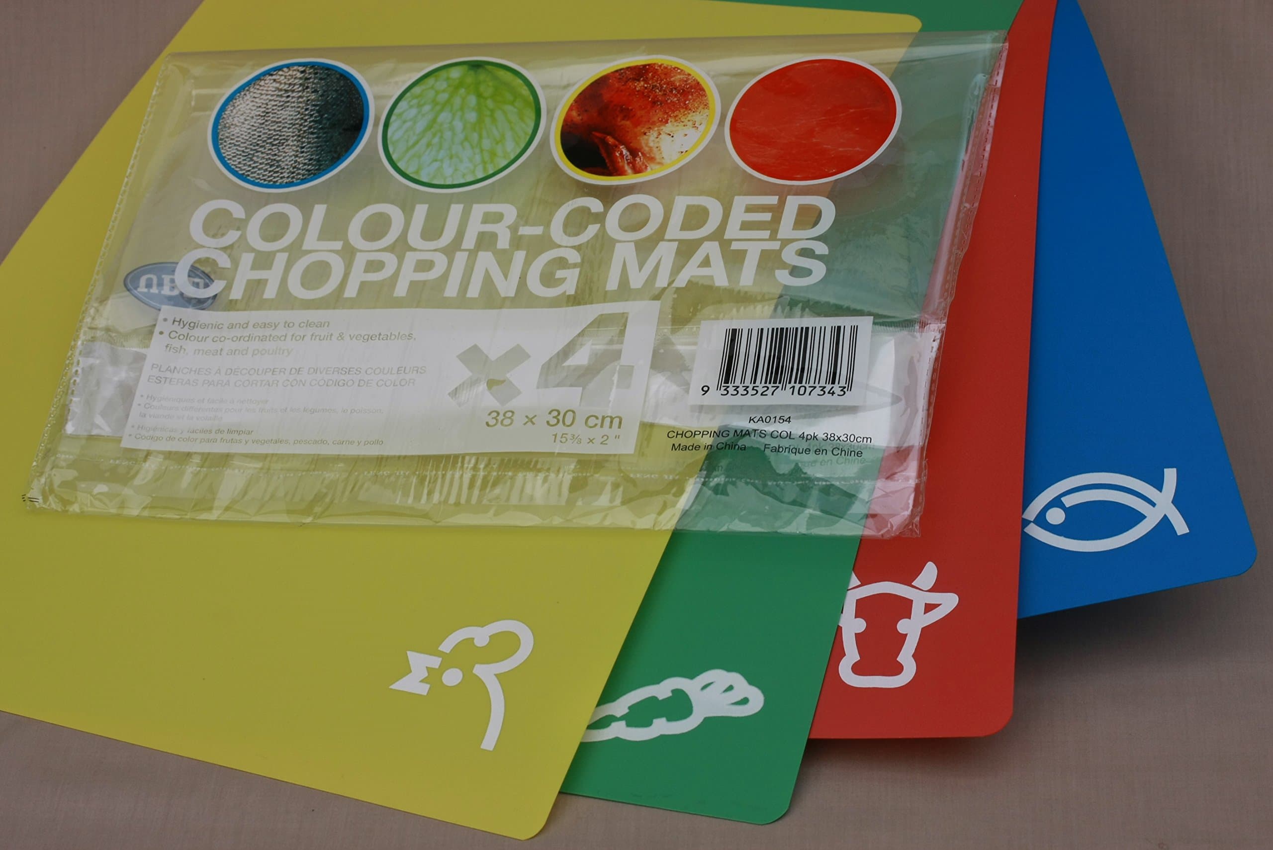 set of 4 flexible colour coded chopping mats