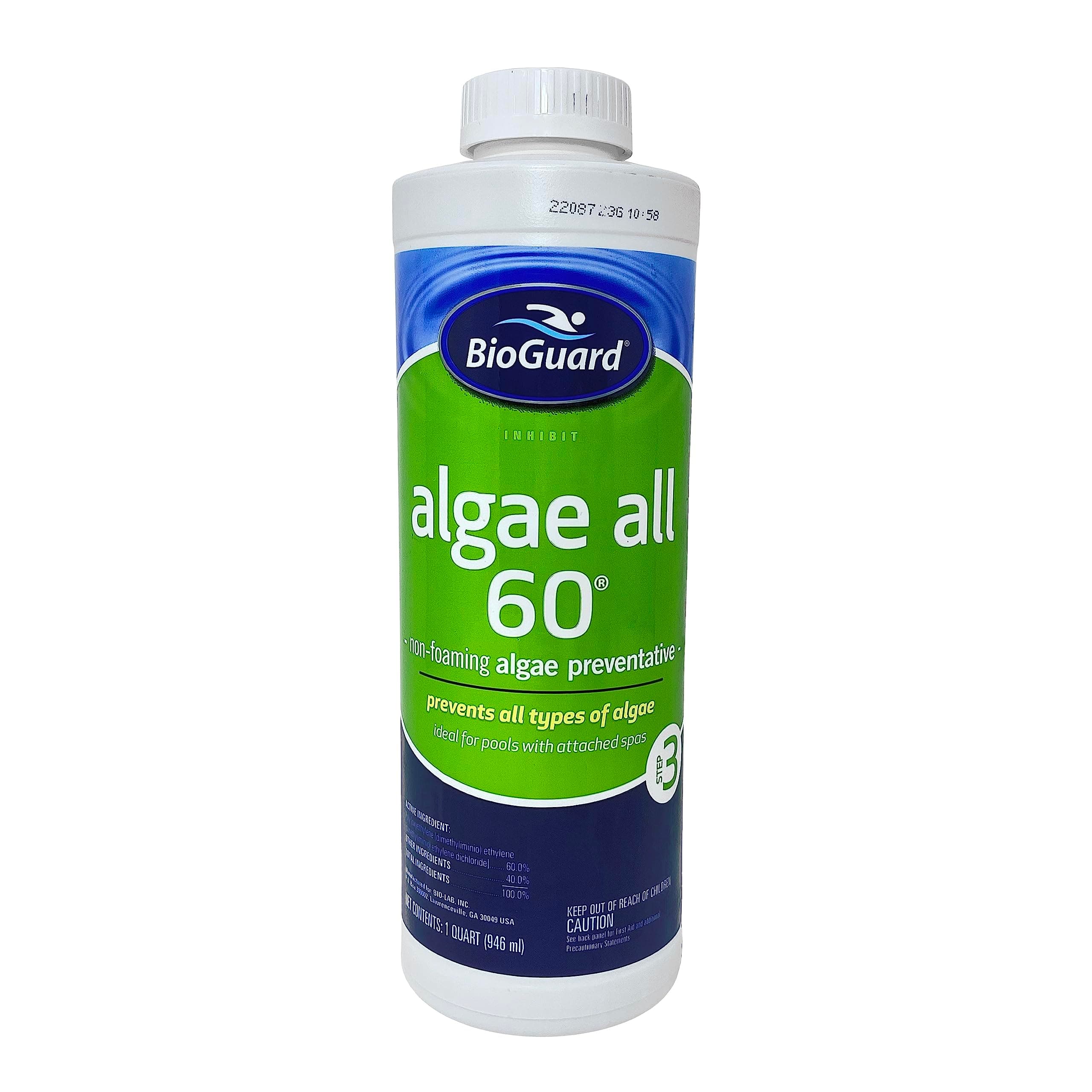 BioGuard Algae All 60-1 Quart, Non-Foaming Algae Preventative, Non-Staining & Non-Foaming, Ideal for Swimming Pools with Attached Spas or Fountains