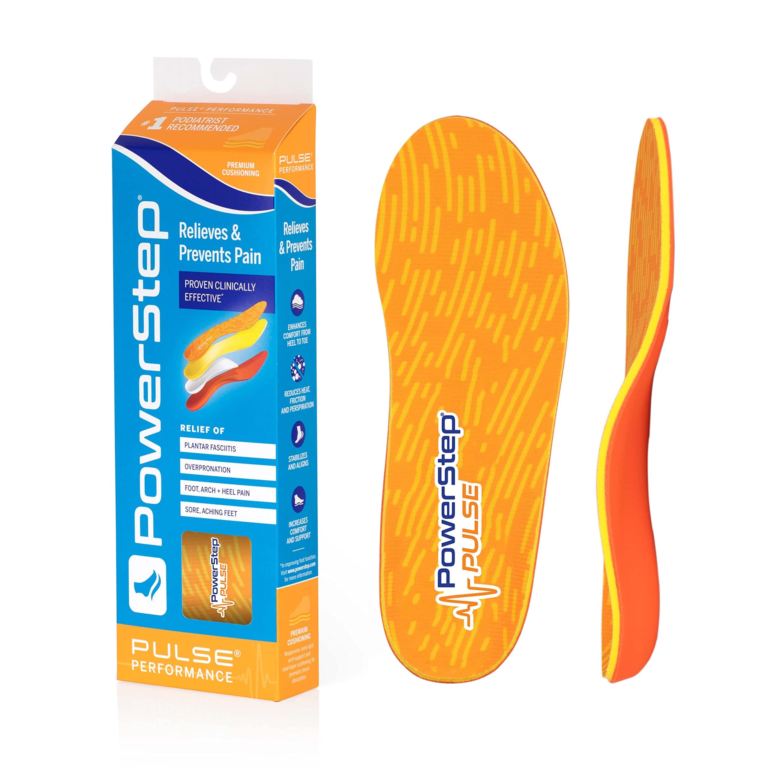 PowerstepPowerstep Insoles, PULSE Performance, Running Shoe Pain Relief Insert, Athletic Arch Support Orthotic, Women and Men, Orange/Orange, Men's 5-5.5 / Women's 7-7.5