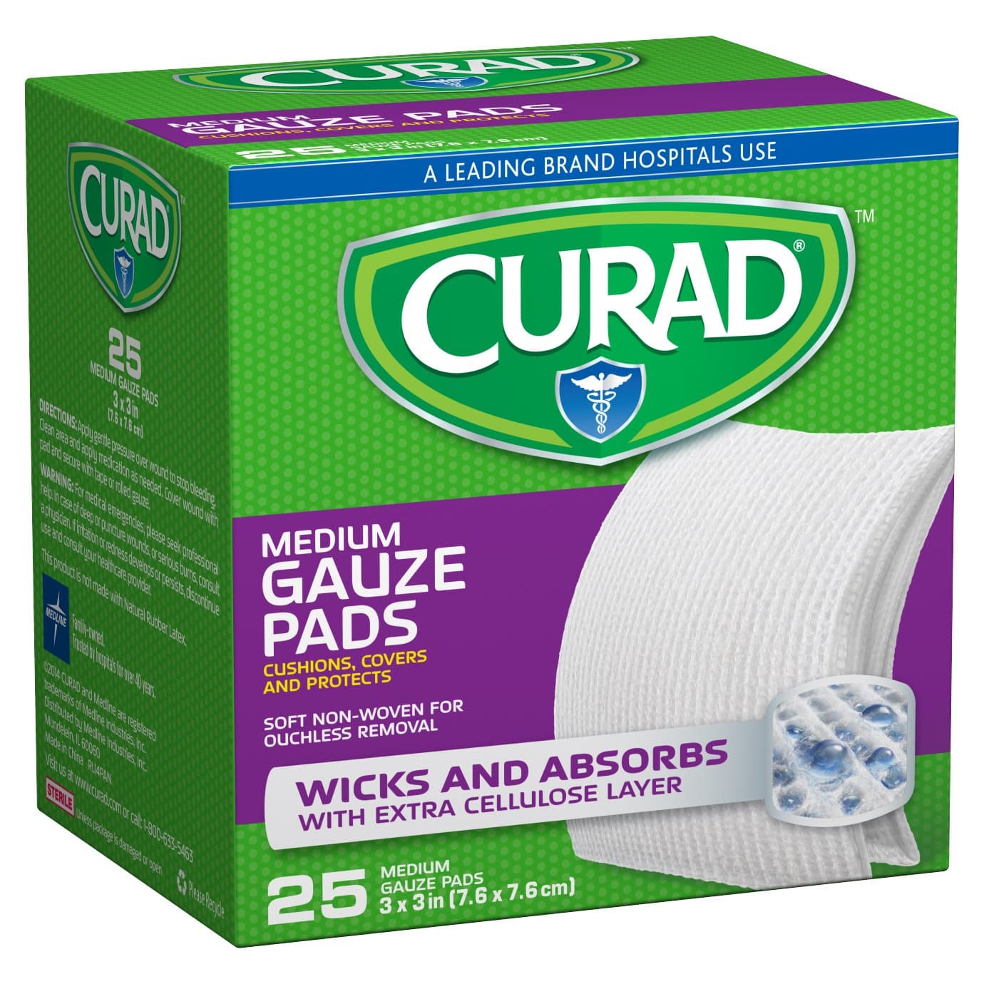 Medium Gauze Pads 3" x 3", 25 ea (Pack of 2)