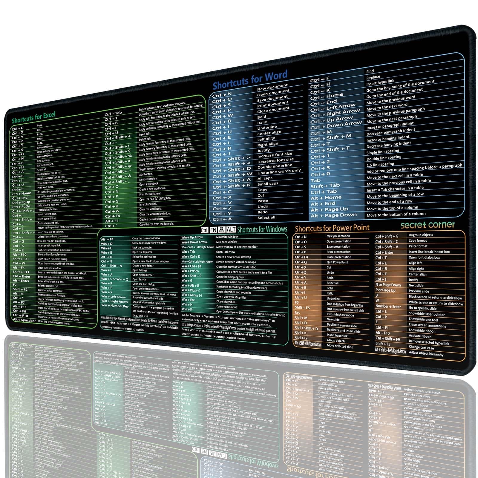 secret corner excel&Word&Windows&powerpoint Cheat Sheet Mousepad,ExtraLarge Office Desk Accessories Desk mat,Office Keyboard Shortcuts Mouse pad, Non.Slip for Computer Gaming Mouse pad -35.4"x15.7"