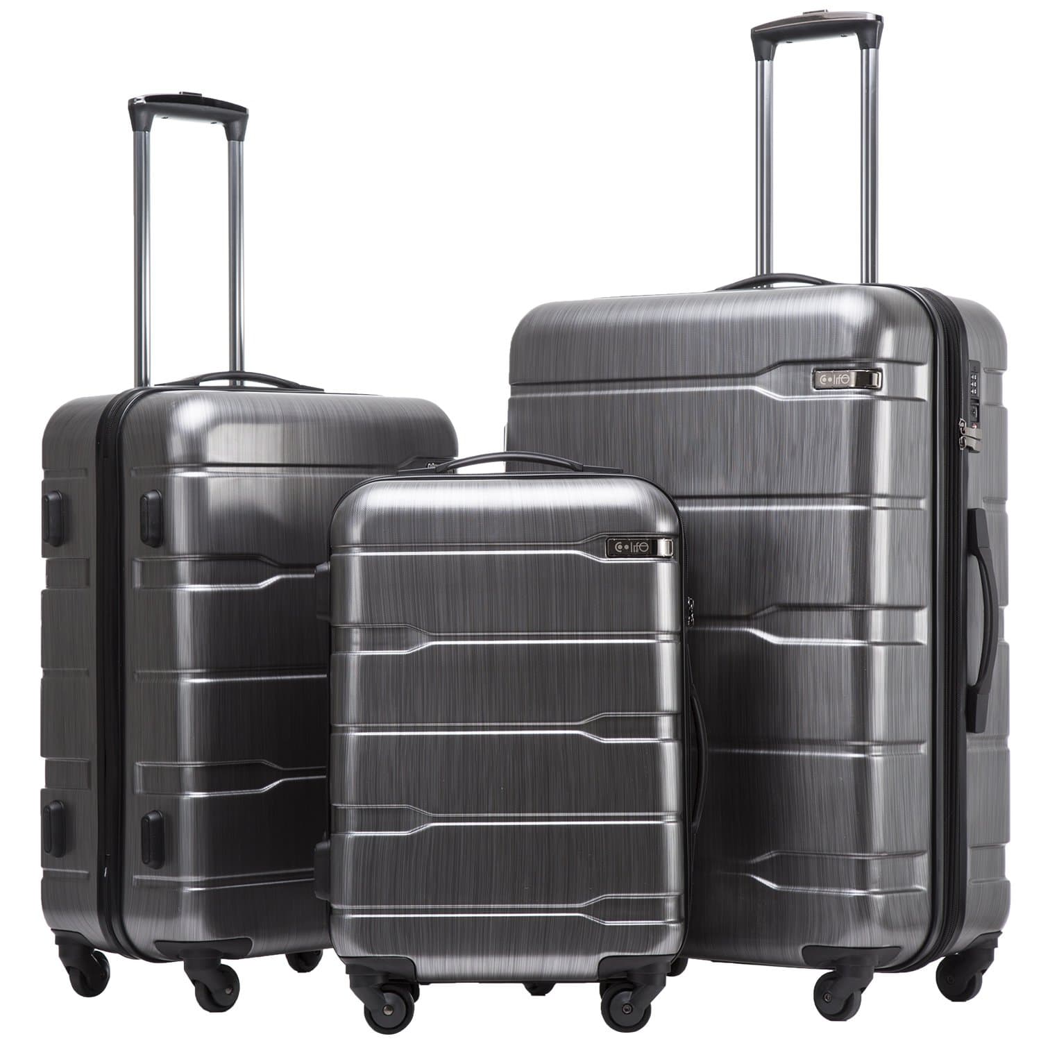 CoolifeLuggage Expandable 3 Piece Sets PC+ABS Spinner Suitcase 20 inch 24 inch 28 inch (Charcoal new)