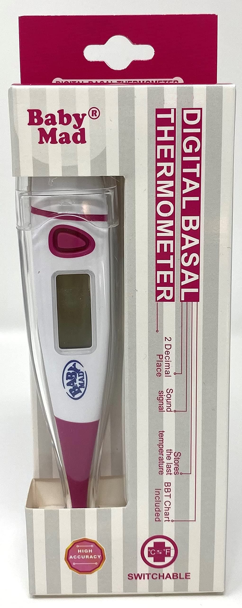 Basal Thermometer for Ovulation - Switchable Centigrade/Fahrenheit - Temperature Chart - Hard Storage Case