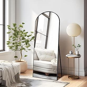 Arched Full Length Mirror with Stand, 56"x19" Aluminum Alloy Frame Floor Mirror, Black - Free Standing, Leaning Against Wall or Wall-Mounted, for Bedroom Living Room Dressing Room
