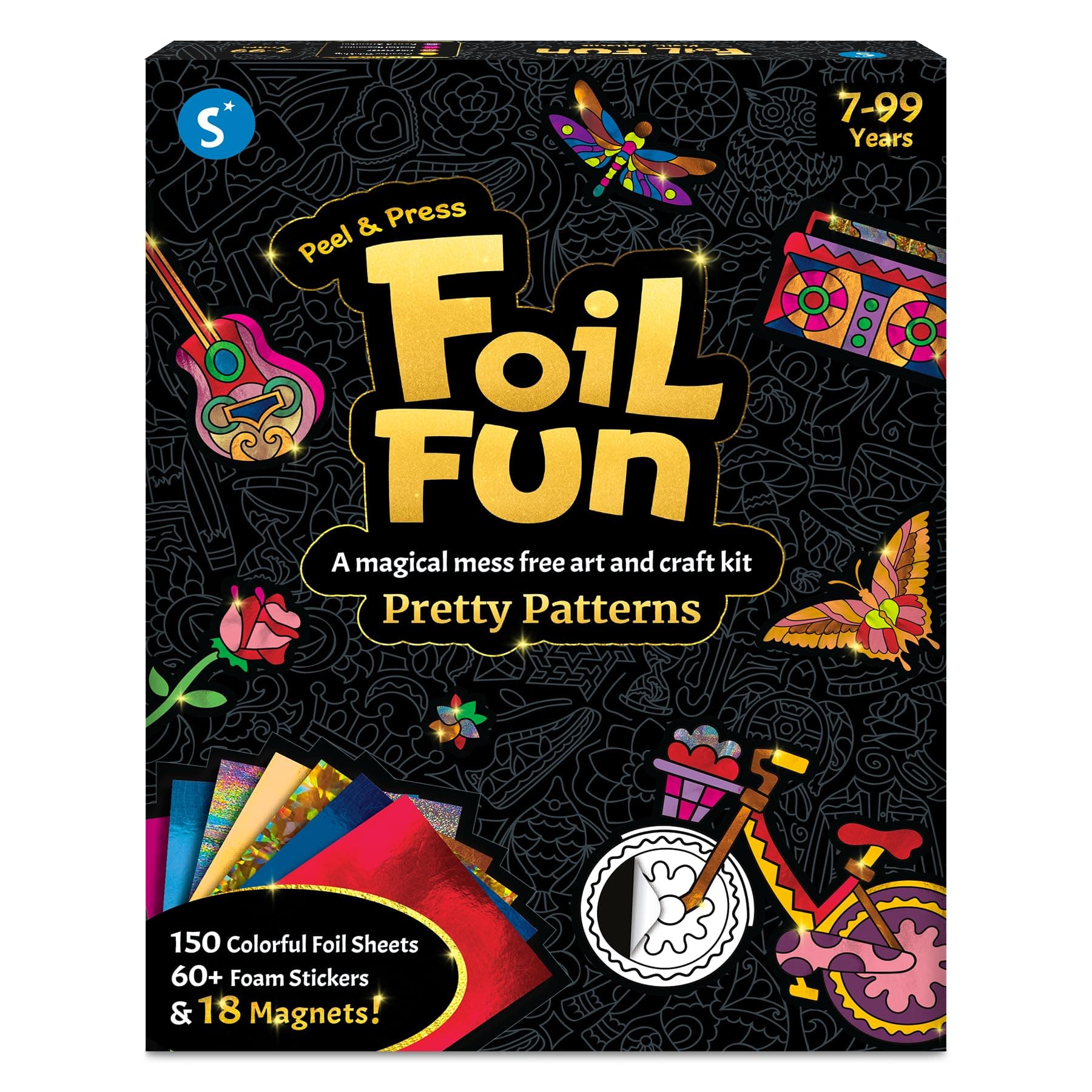 Skillmatics Foil Fun - Pretty Patterns, 18 DIY Magnets Mess-Free Art, Colorful Creative Party Activity, Craft Kits, 60+ Foam Stickers, Gifts for Kids, Teens, Adults, Families