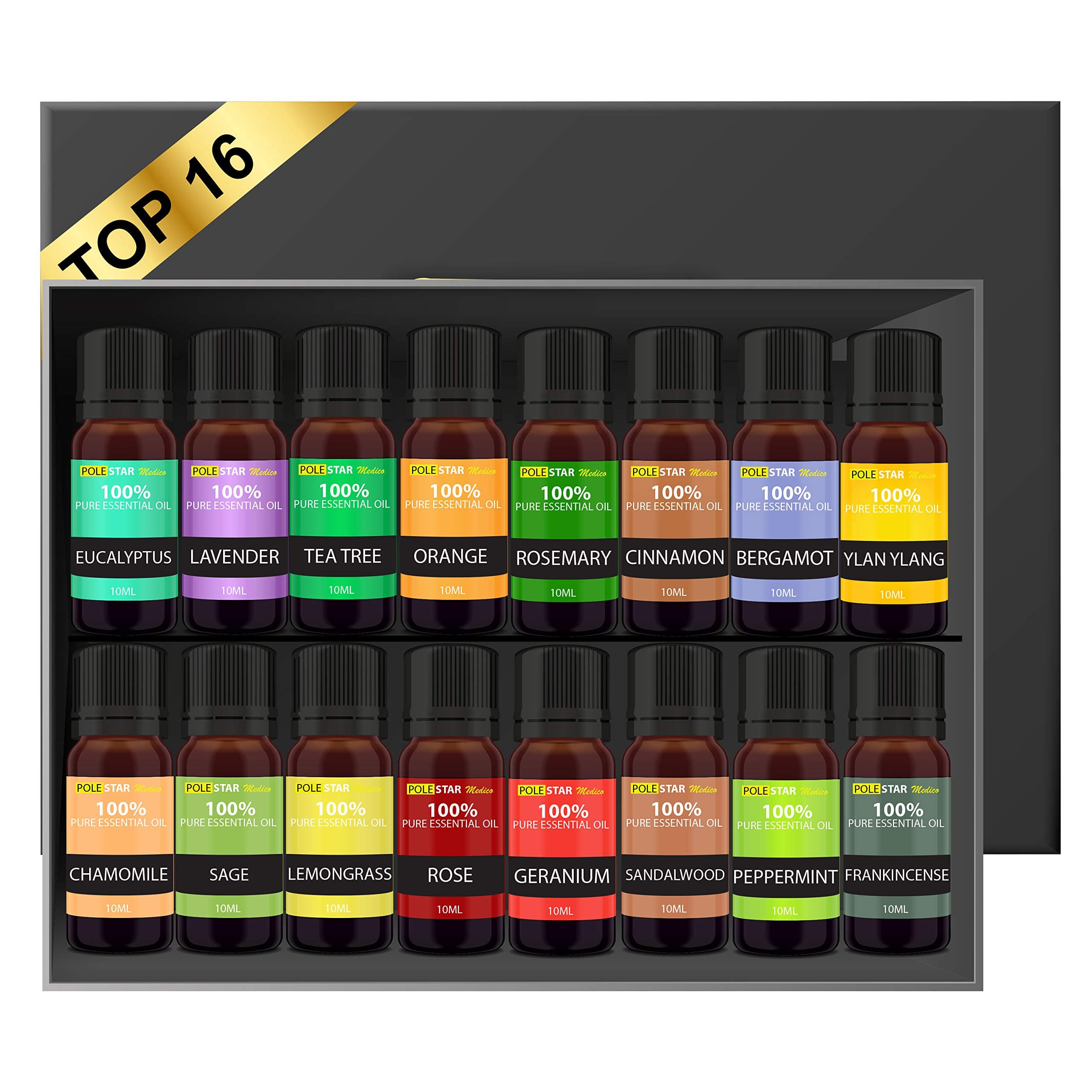 PoleStar Essential Oils Gift for Diffuser Humidifier, Pack of 16 100% Pure Therapeutic Grade Scented Premium Aromatherapy Oil Set for Relaxing with Rich Refreshing Scent