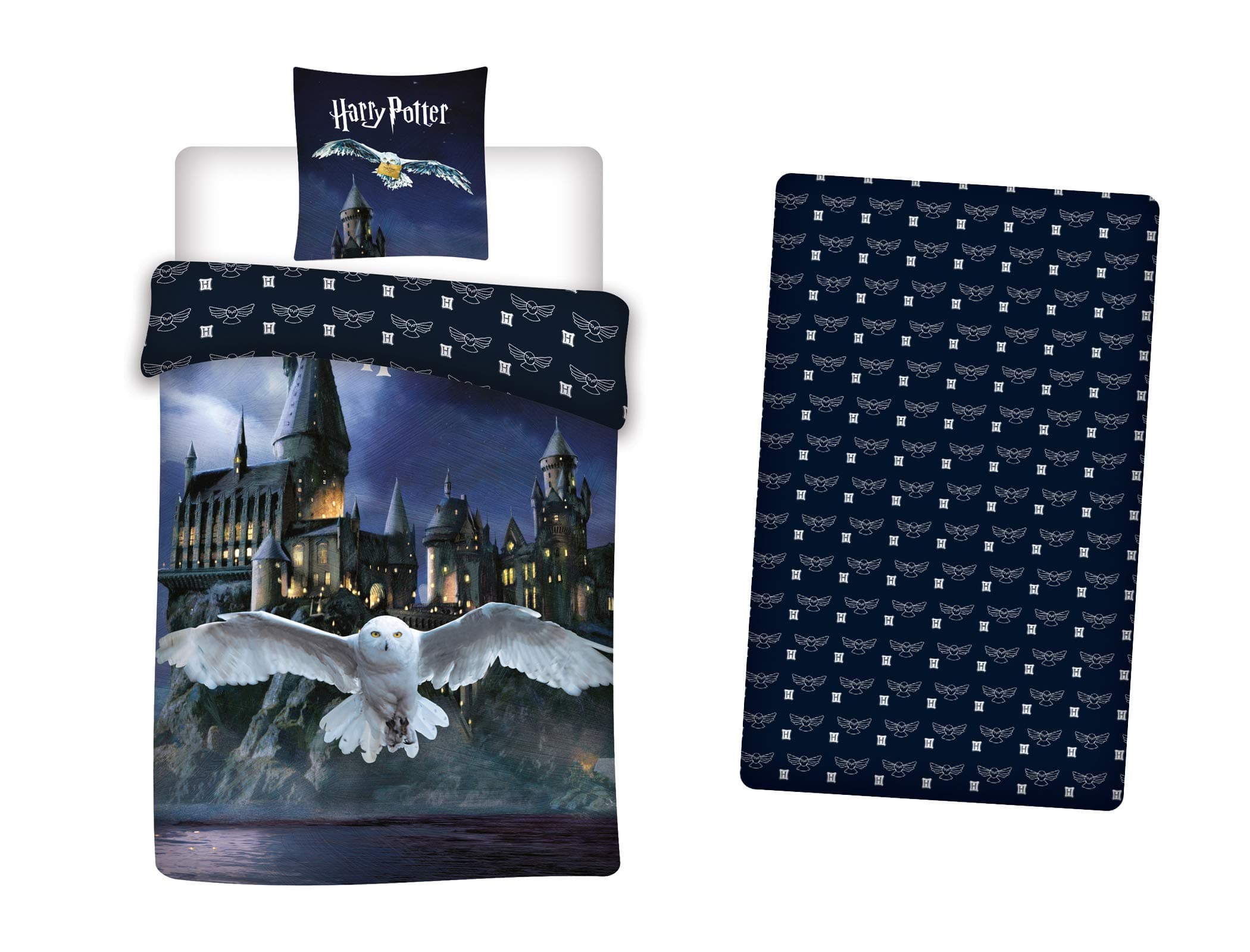 Aymax Harry Potter 3-Piece Bedding Set, 100% Polyester, Duvet Cover 140 x 200 cm + Pillowcase 63 x 63 cm + Matching Fitted Sheet 90 x 190 cm