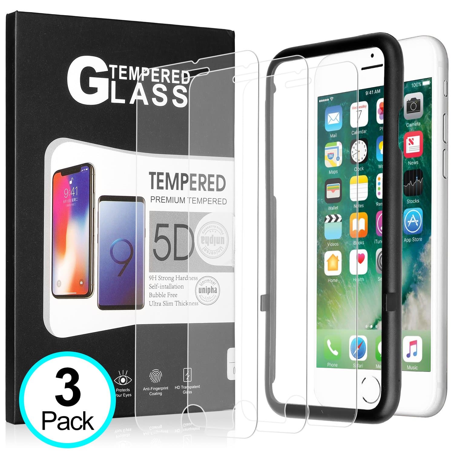 Screen Protector Compatible, [4.7inch] Tempered Glass Screen Protectors 0.2mm Screen Protector Glass Compatible with iPhone 8 7 6 6s Work with Most case 99% Touch Accurate(3 Packs)