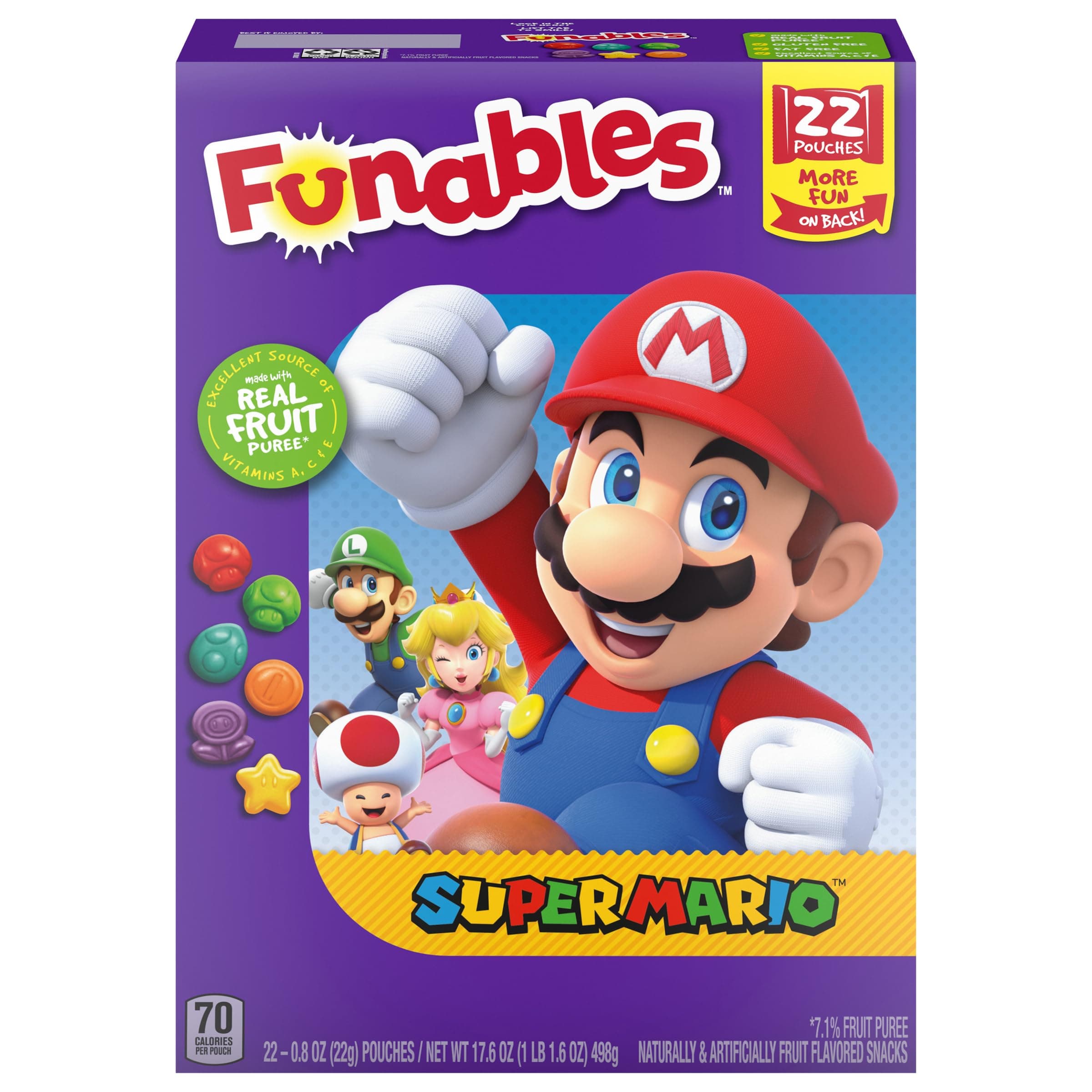 Funables Fruit Snacks Mario, 22 Count Pouches, 0.8oz