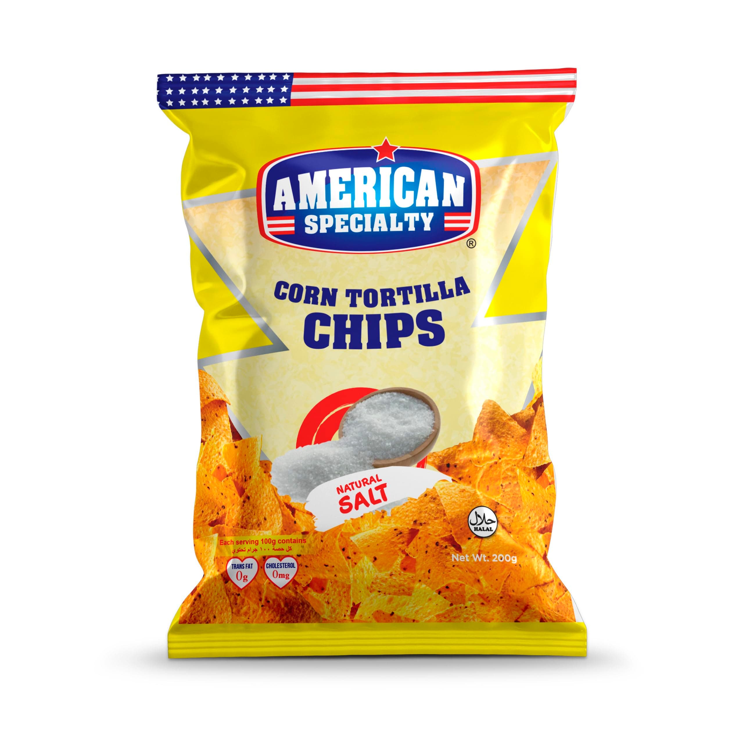 American Specialty Corn Tortilla Chips Natural Salt - Zero Cholesterol and Zero Transfat - Suitable for Snacks and Desserts - 200g