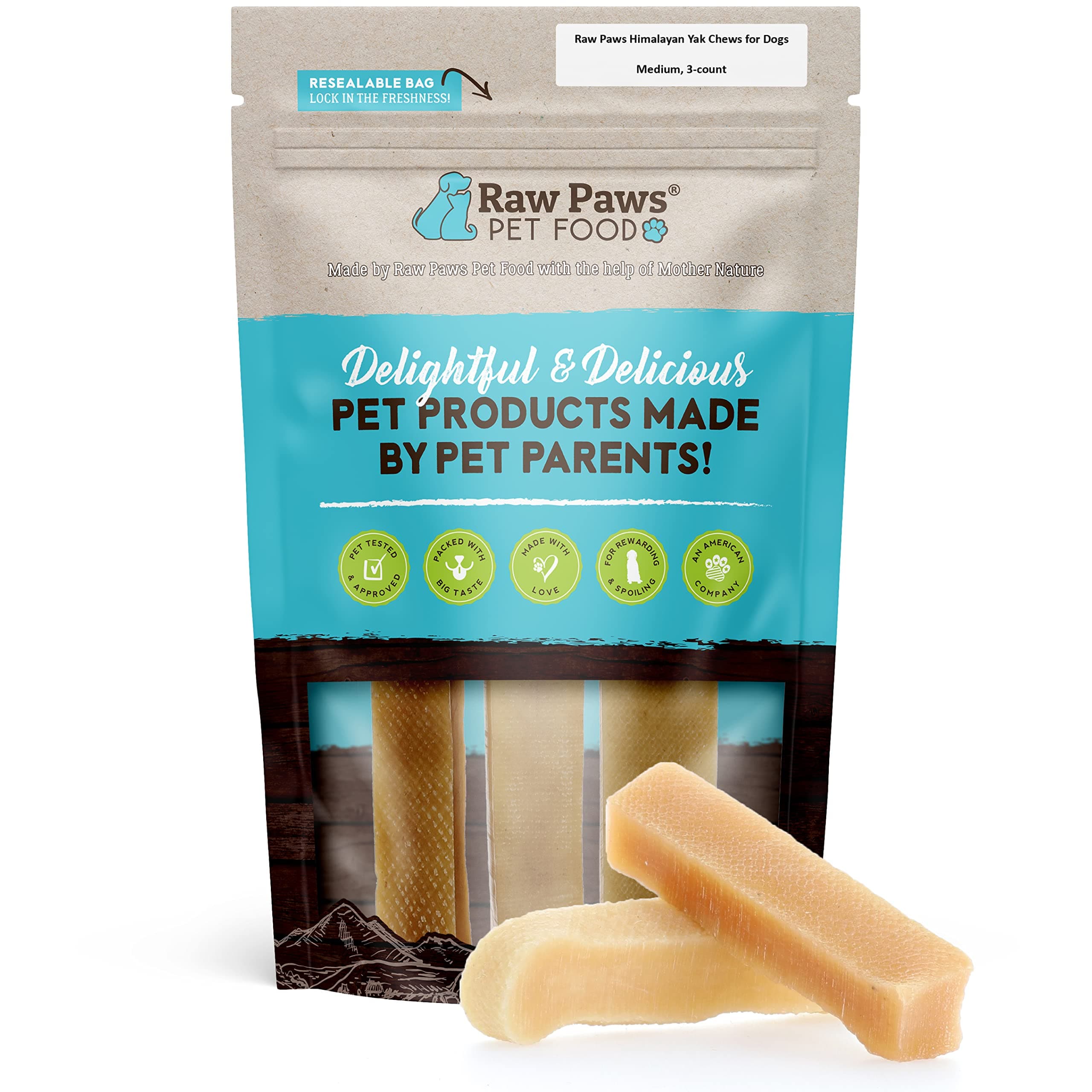 Himalayan Yak Chews for Dogs, Medium (3 Count) - Packed in USA - Tibetan Yak Cheese Dog Chews for Medium to Large Breeds - Hard Milk Dog Chew Bones - Single Ingredient - Long Lasting