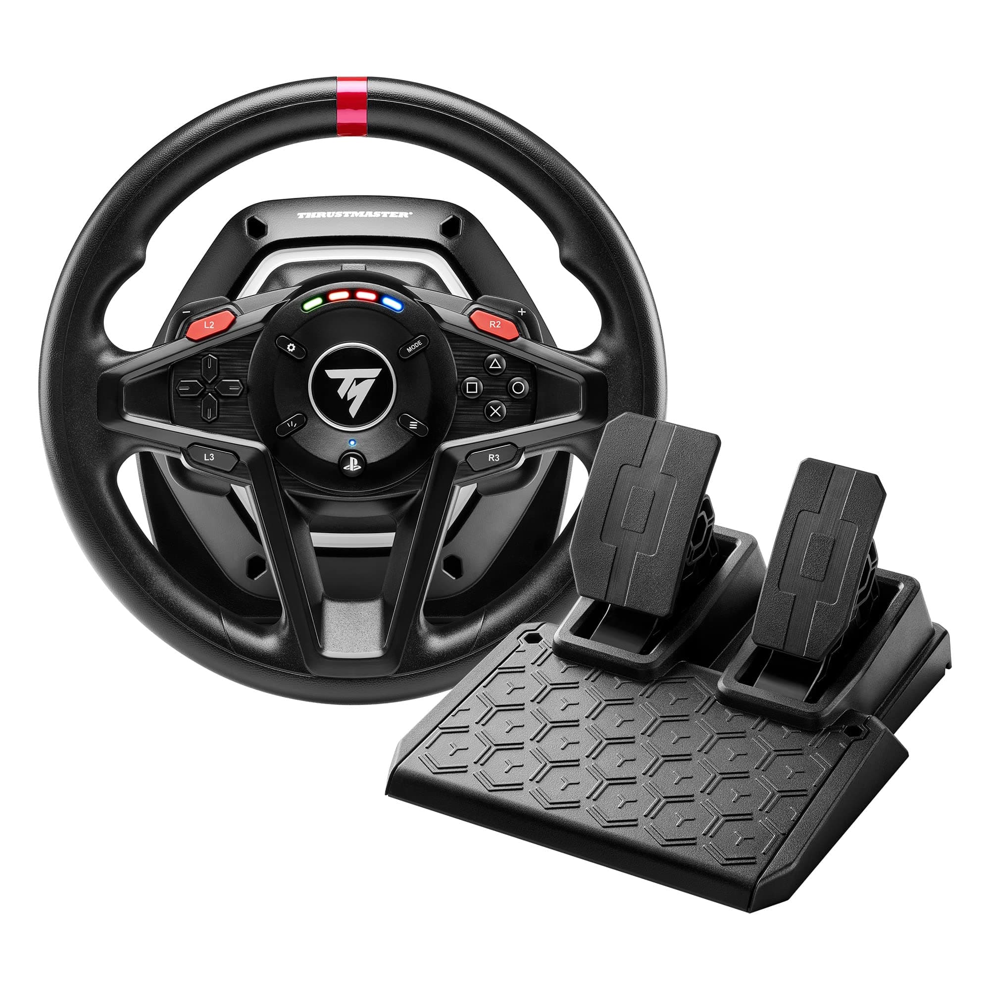 Thrustmaster T128 Racing Wheel – Hybrid Drive Force Feedback – Built-in Engine Speed LEDs – T2PM Magnetic Pedals – Official PlayStation Licensed – For PS5, PS4 and PC – Black