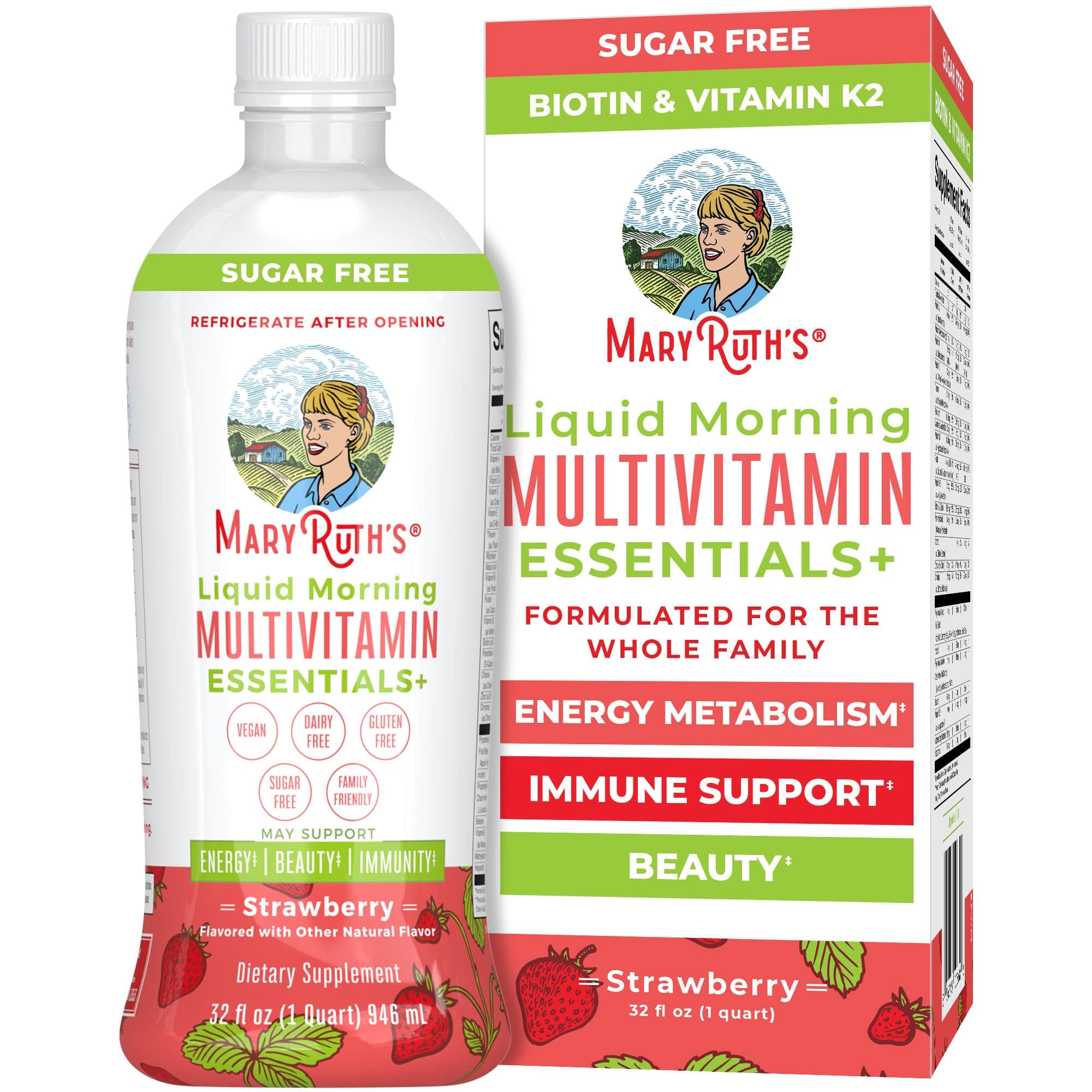 Liquid Morning Multivitamin Essentials+ | Vitamin A C D E B6 B12 K2 Biotin Zinc | Mens Womens Multivitamin | Immune Support | Beauty | Sugar Free | Vitamins for Ages 1+ | Vegan | 32 Fl Oz
