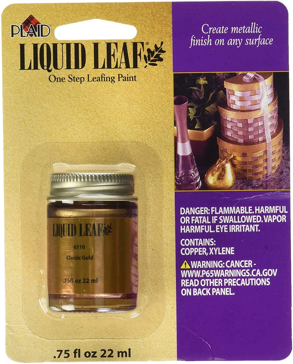 Plaid, Classic Gold 6110 :Craft Liquid One Step Leafing Paint, 0.75-Ounce, 1 Pack