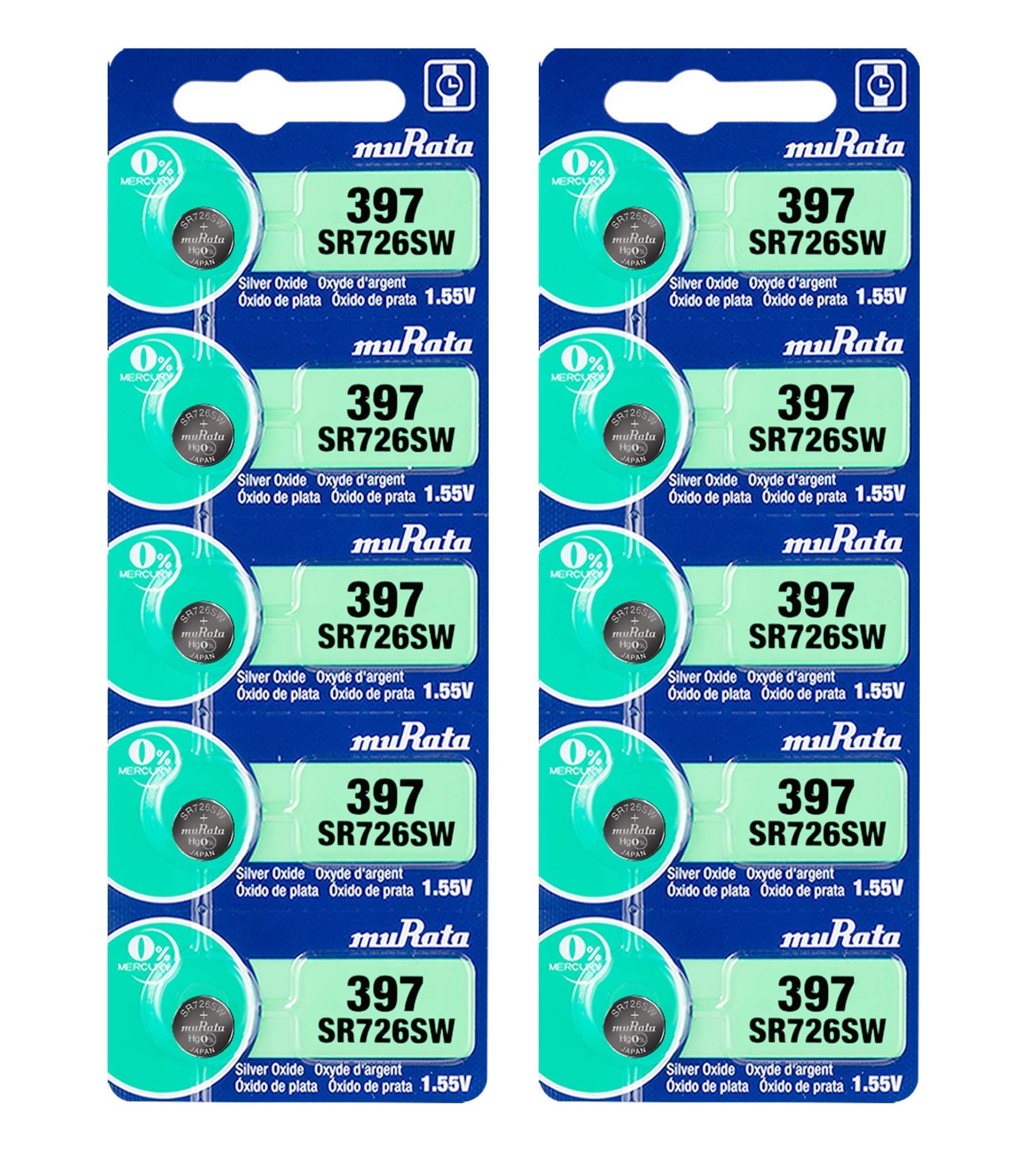 397 Battery SR726SW 1.55V Silver Oxide Watch Button Cell (10 Batteries)