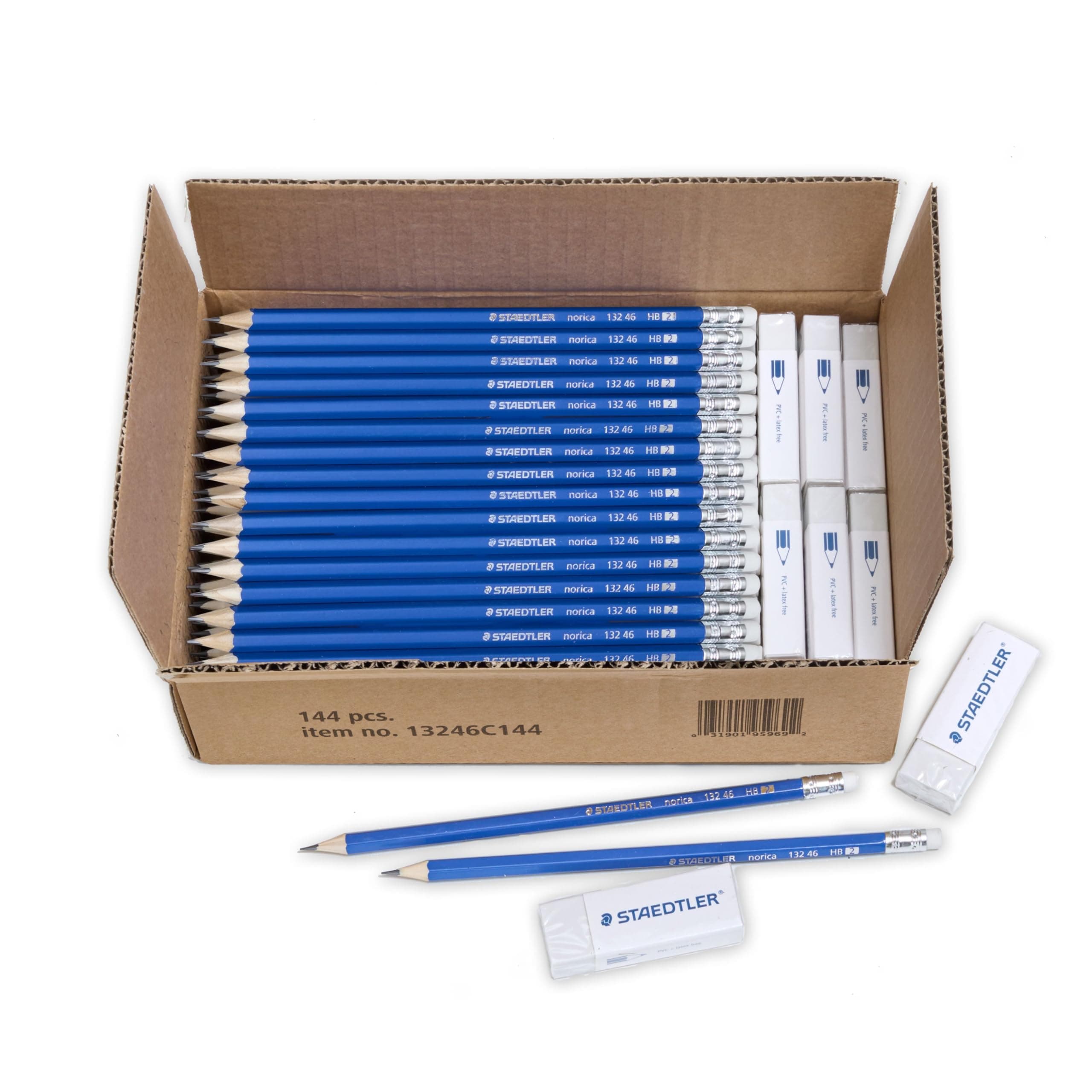 Norica #2 HB Pencils Class Pack with Erasers, 144-Count School Supplies Set, Break-Resistant Lead, Pre-sharpened bulk back with PVC-Free Erasers