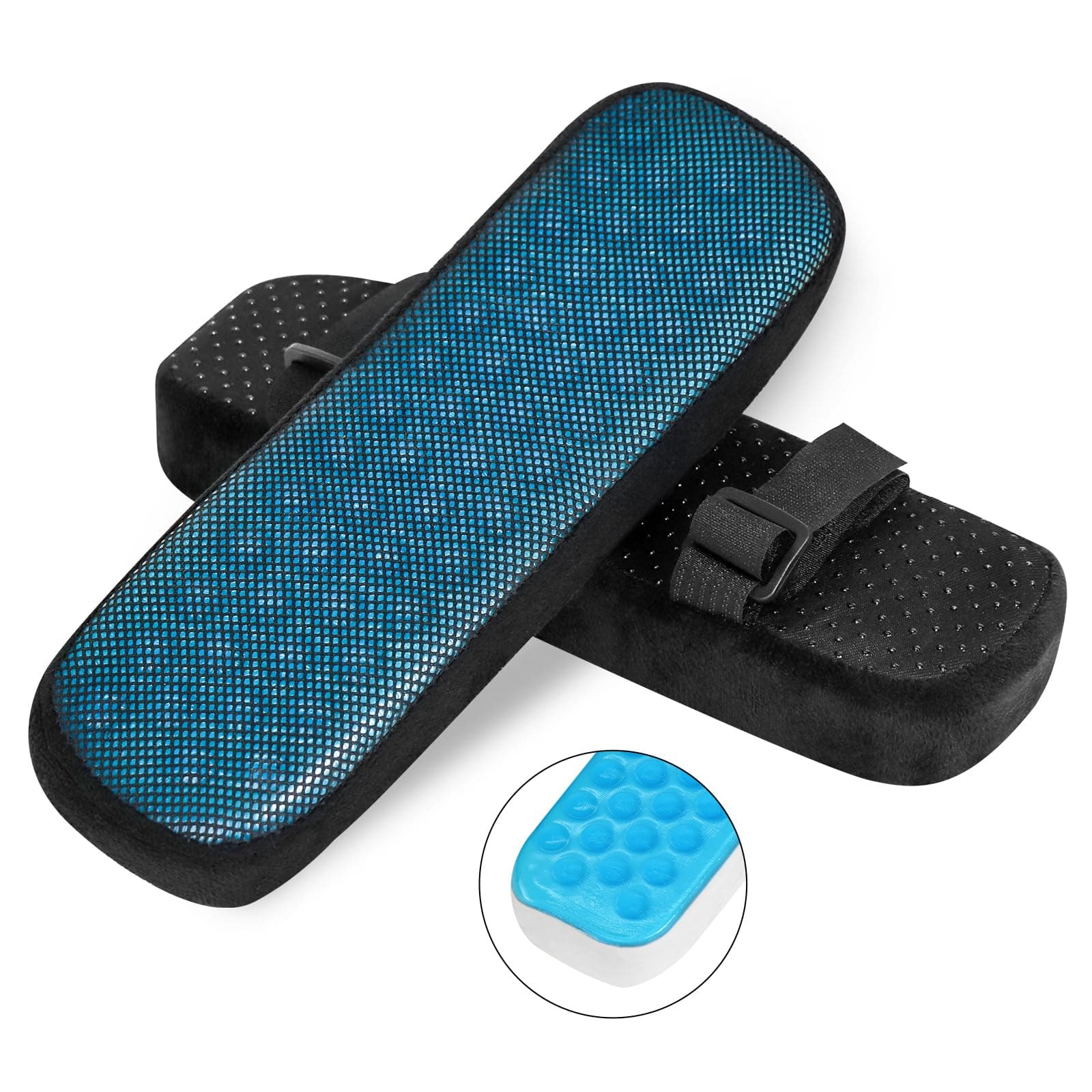 2 Pack Gel Office Chair Armrest Pads Covers with Memory Foam Elbow Pillow for Forearm Pressure Relief, Black Arm Rest Covers for Office Chairs, Wheelchair, Comfy Gaming Chair