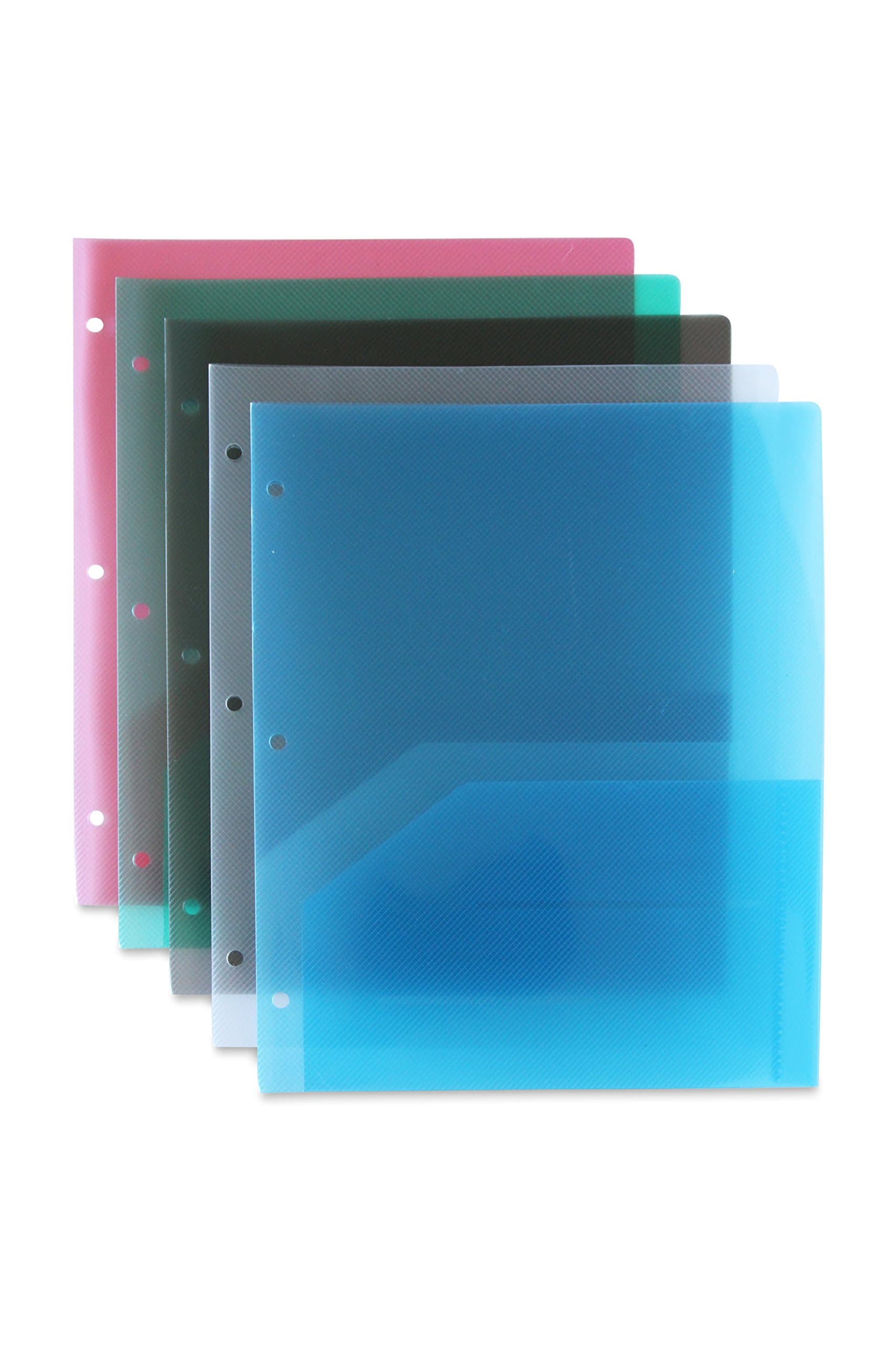 STEMSFX™ Clear Heavy Duty Plastic 2 Pocket Folder Hole Punched (Pack of 12 Folders Assorted Colors) for Letter Size Papers, Includes Business Card Slot