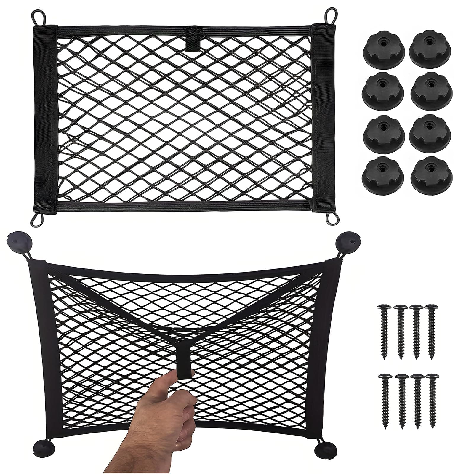 WHENZOO 2pcs Car Mesh Cargo Net, 25X45cm Storage Nets for Campervans Car Mesh Cargo Net Car Back Rear Trunk Seat Mesh Net for Car Caravan Motorhome Boat